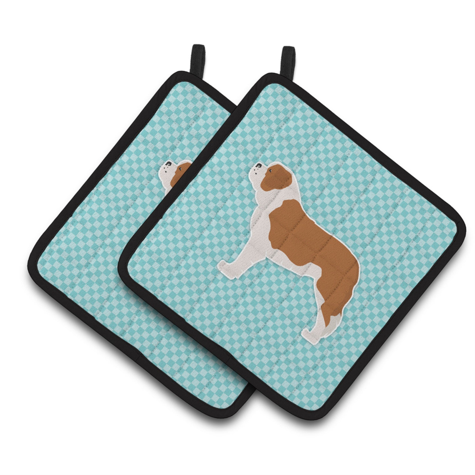 'Caroline'S Treasures Saint Bernard Checkerboard Blue Pair Of Pot Holders Bb3776Pthd, 7.5Hx7.5W, Multicolor''