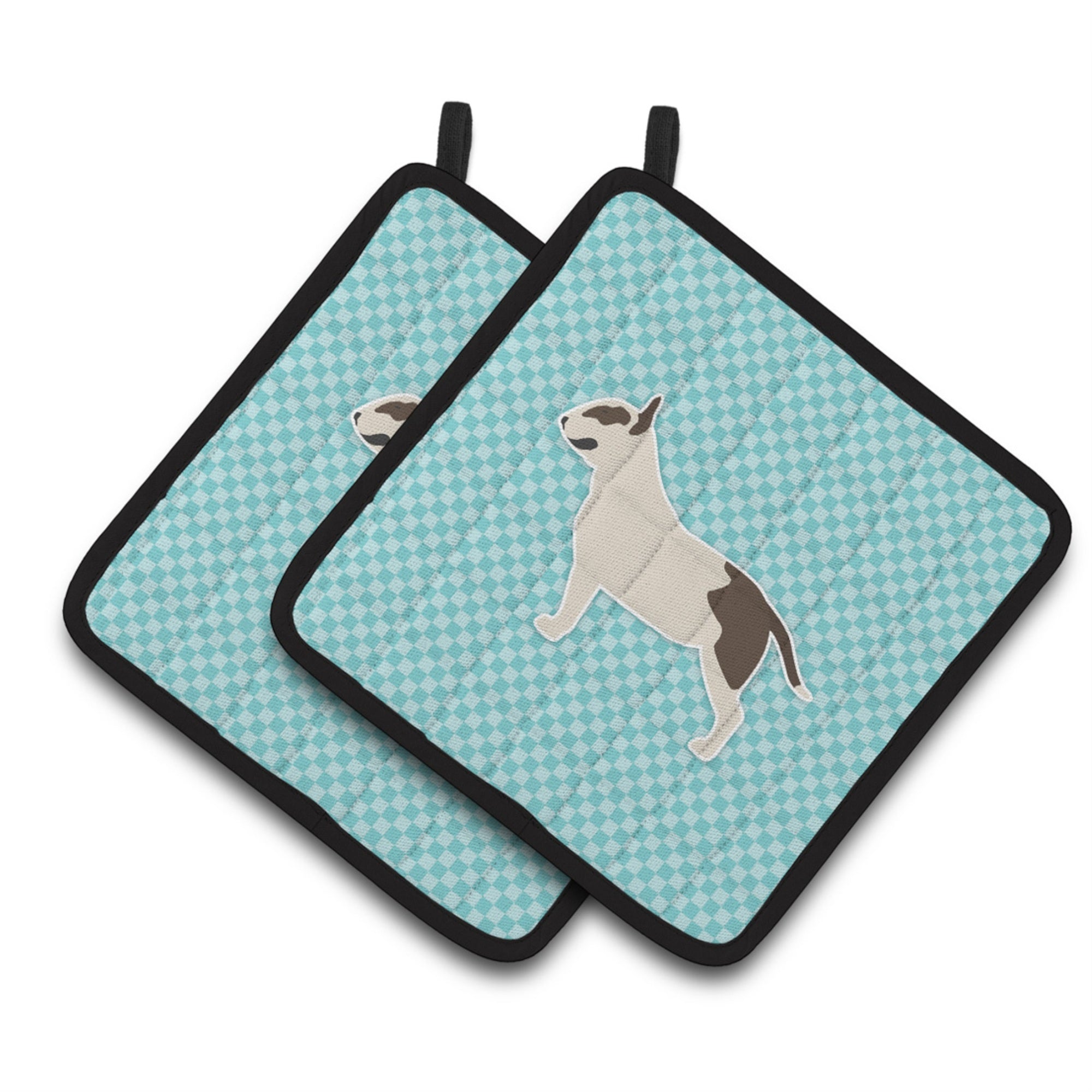 'Caroline'S Treasures Bull Terrier Checkerboard Blue Pair Of Pot Holders Bb3778Pthd, 7.5Hx7.5W, Multicolor''