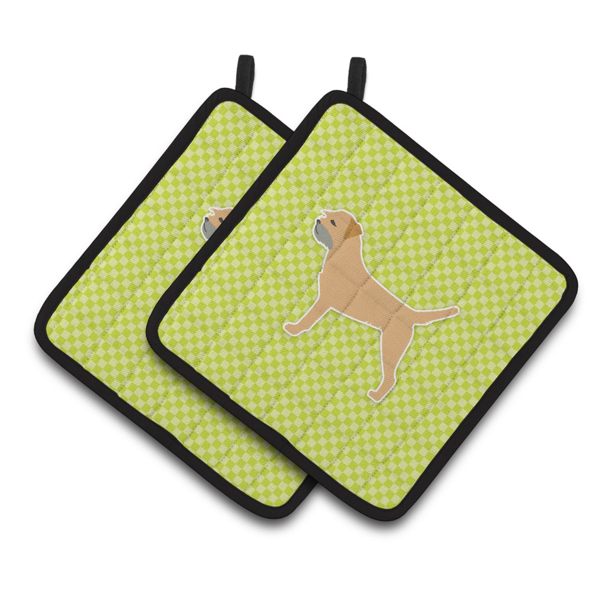 'Caroline'S Treasures Border Terrier Checkerboard Green Pair Of Pot Holders Bb3789Pthd, 7.5Hx7.5W, Multicolor''