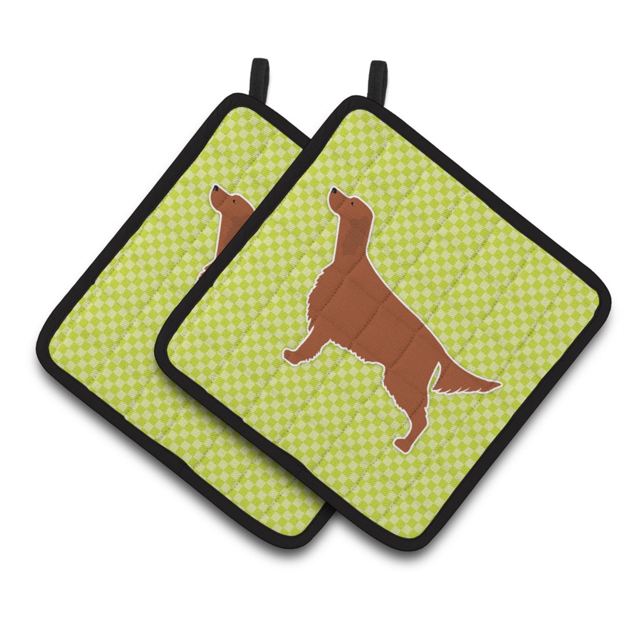 'Caroline'S Treasures Irish Setter Checkerboard Green Pair Of Pot Holders Bb3793Pthd, 7.5Hx7.5W, Multicolor''