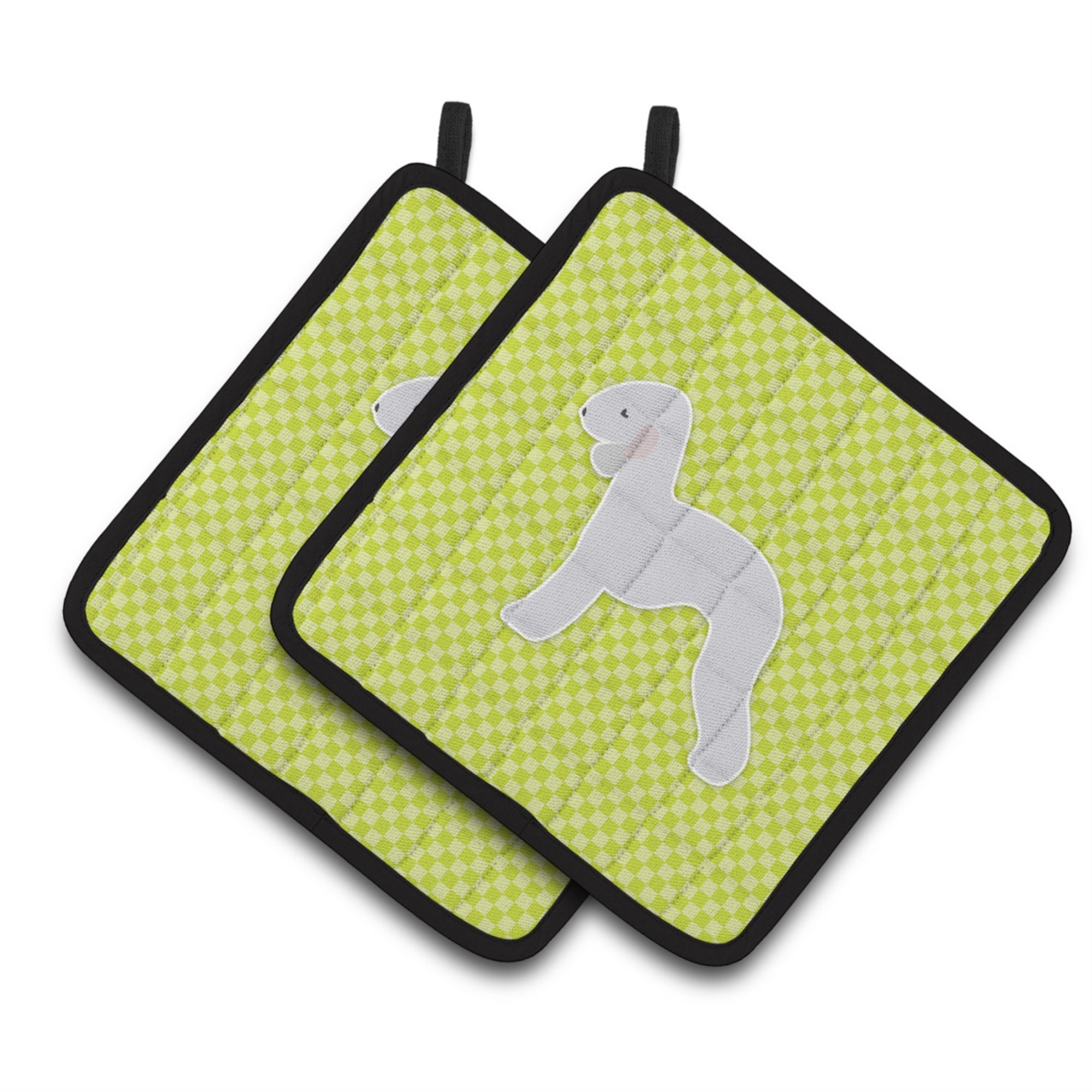 'Caroline'S Treasures Bedlington Terrier Checkerboard Green Pair Of Pot Holders Bb3794Pthd, 7.5Hx7.5W, Multicolor''
