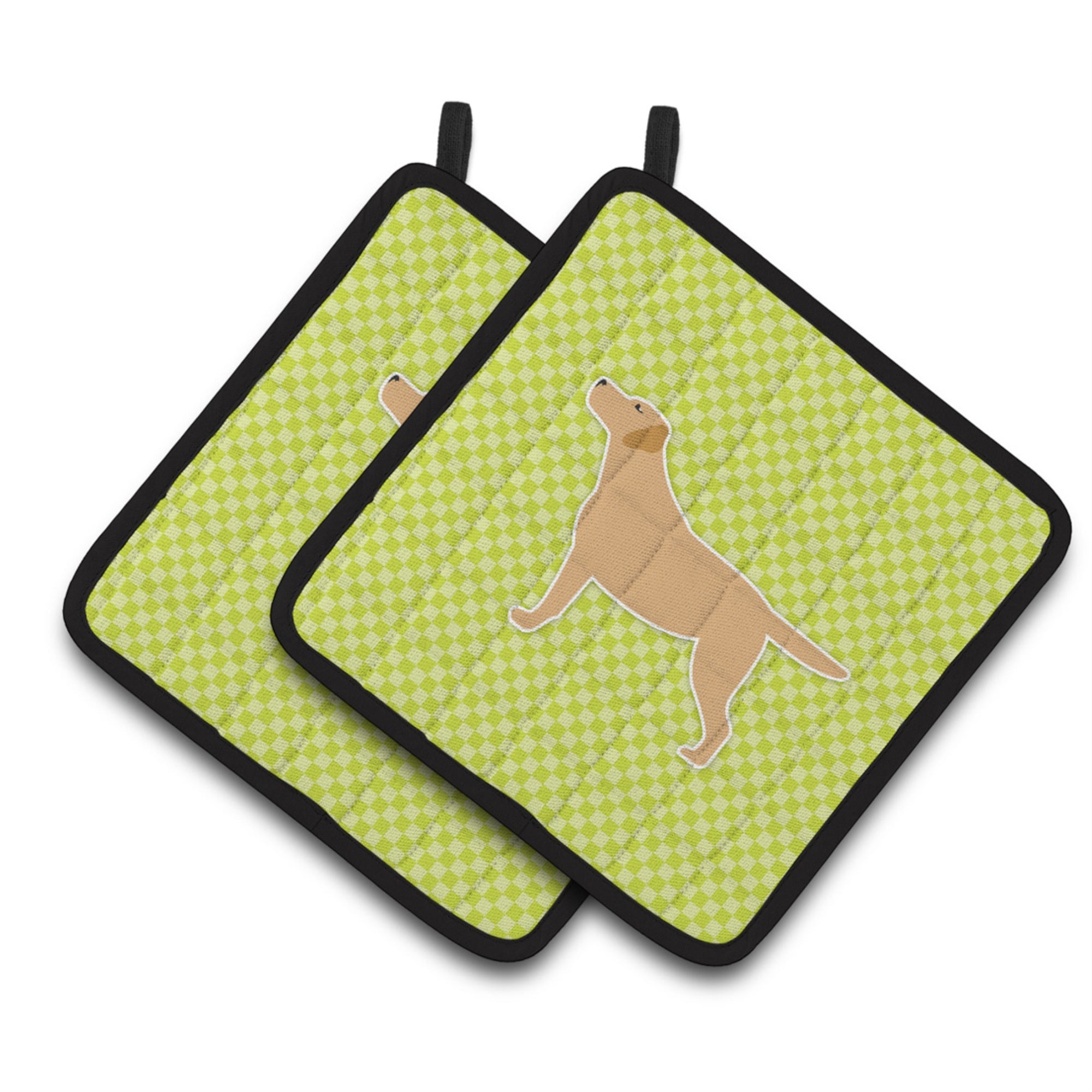 'Caroline'S Treasures Yellow Labrador Retriever Checkerboard Green Pair Of Pot Holders Bb3797Pthd, 7.5Hx7.5W, Multicolor''