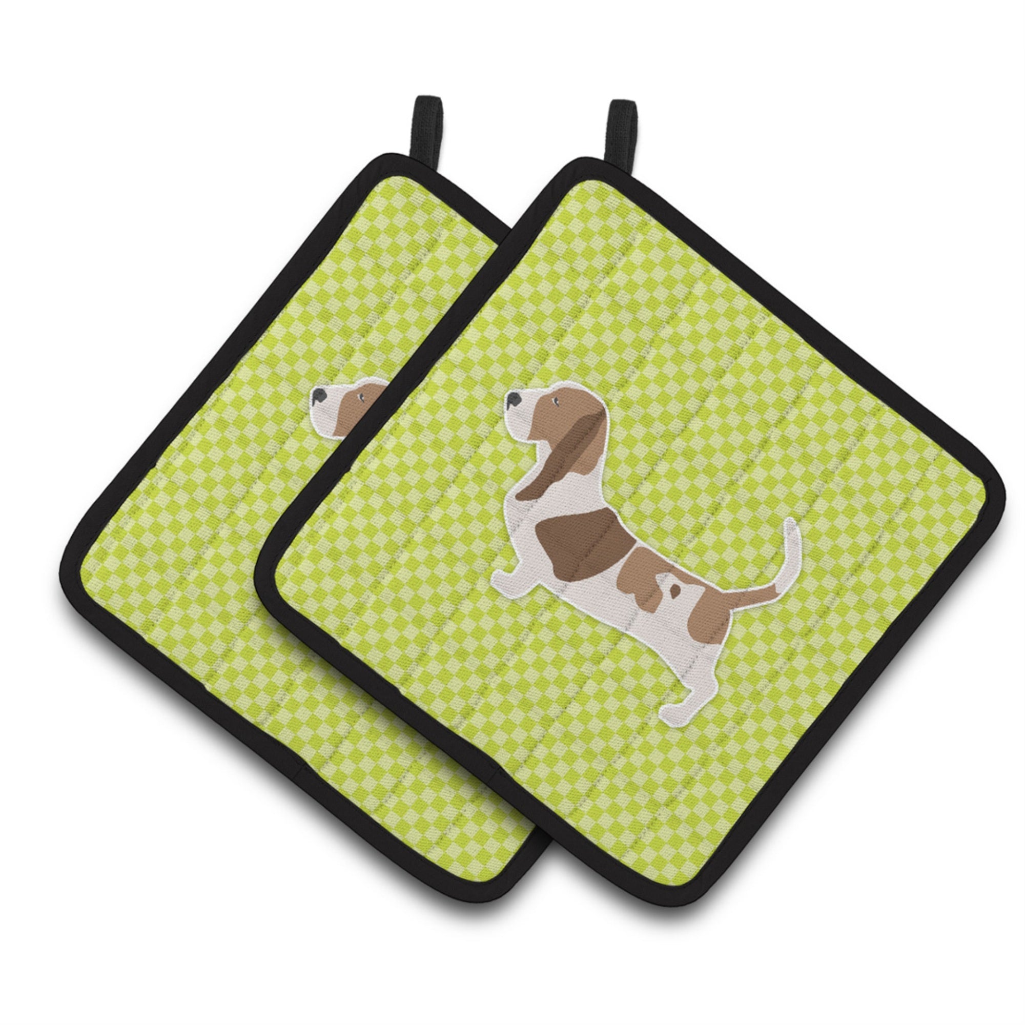 'Caroline'S Treasures Basset Hound Checkerboard Green Pair Of Pot Holders Bb3802Pthd, 7.5Hx7.5W, Multicolor''