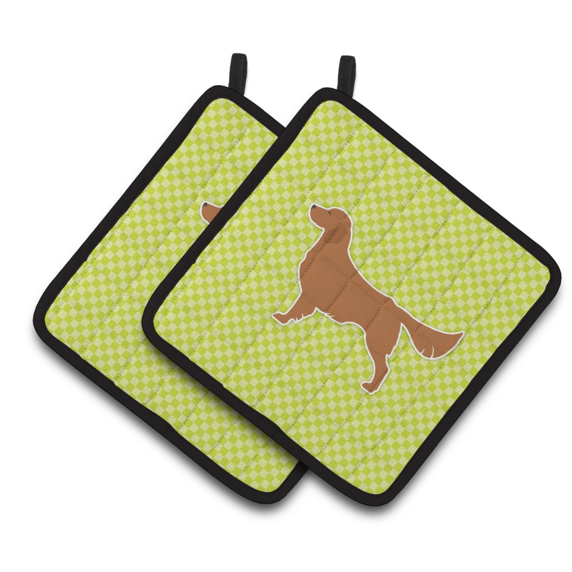 'Caroline'S Treasures Golden Retriever Checkerboard Green Pair Of Pot Holders Bb3804Pthd, 7.5Hx7.5W, Multicolor''