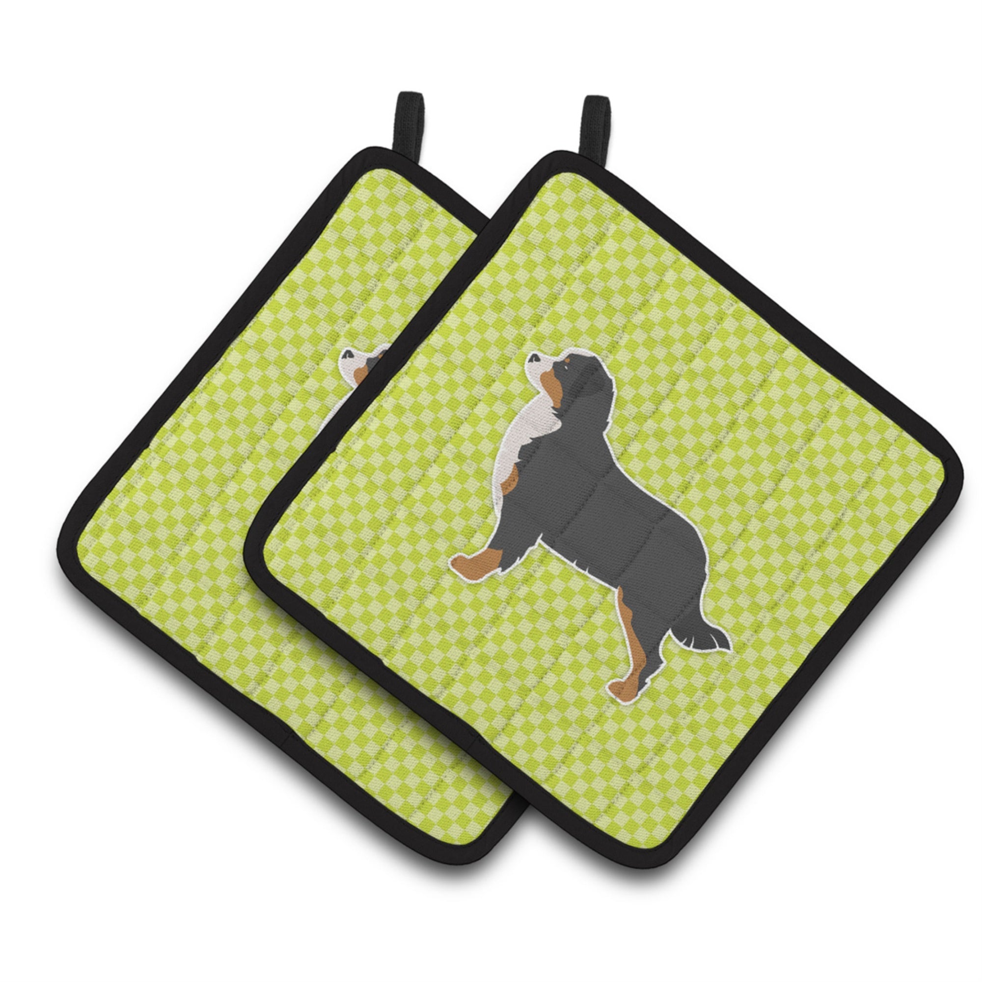 'Caroline'S Treasures Bernese Mountain Dog Checkerboard Green Pair Of Pot Holders Bb3819Pthd, 7.5Hx7.5W, Multicolor''