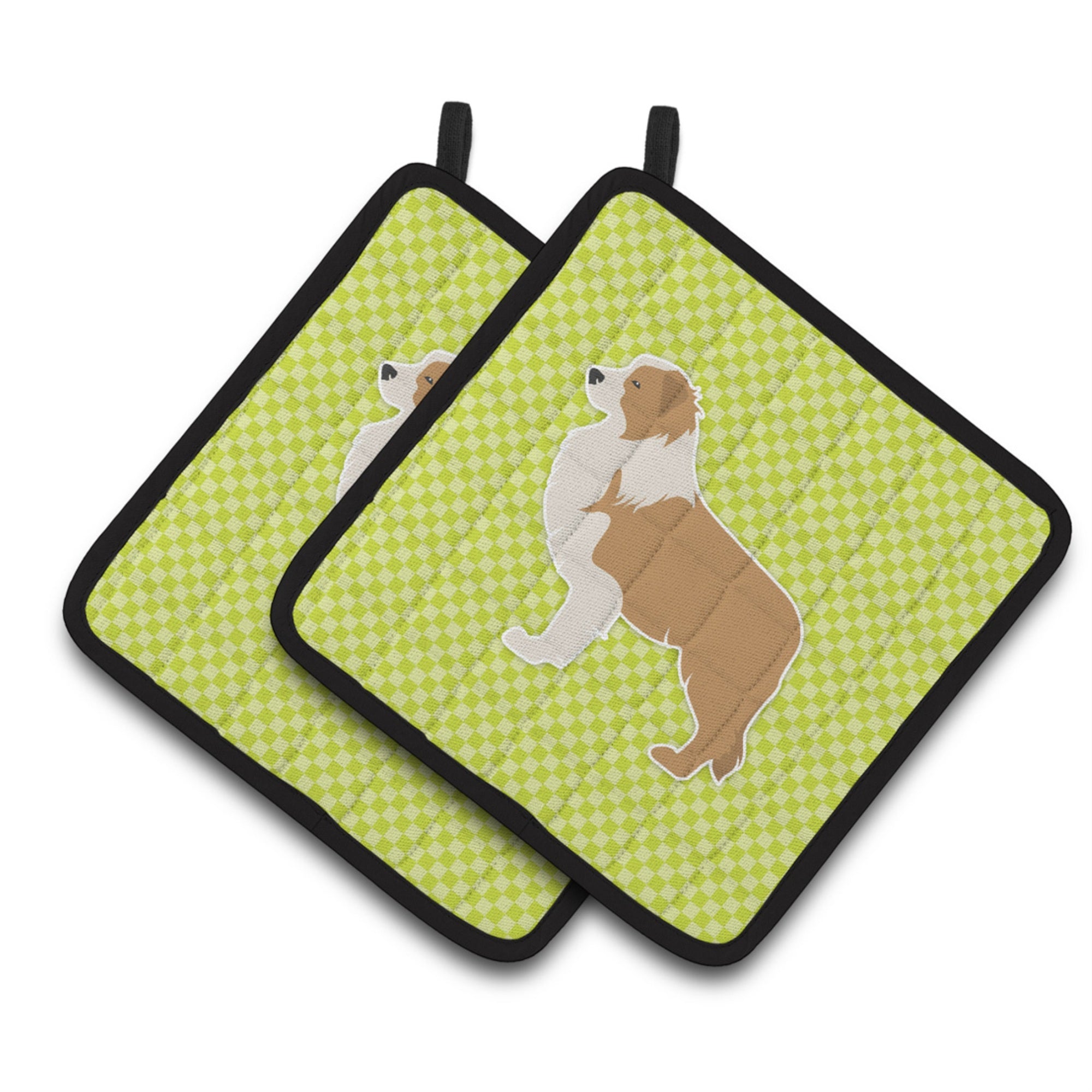 'Caroline'S Treasures Red Border Collie Checkerboard Green Pair Of Pot Holders Bb3822Pthd, 7.5Hx7.5W, Multicolor''