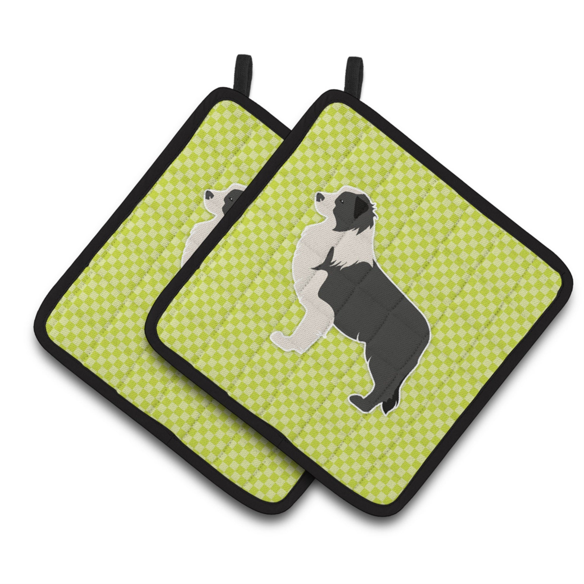'Caroline'S Treasures Black Border Collie Checkerboard Green Pair Of Pot Holders Bb3823Pthd, 7.5Hx7.5W, Multicolor''