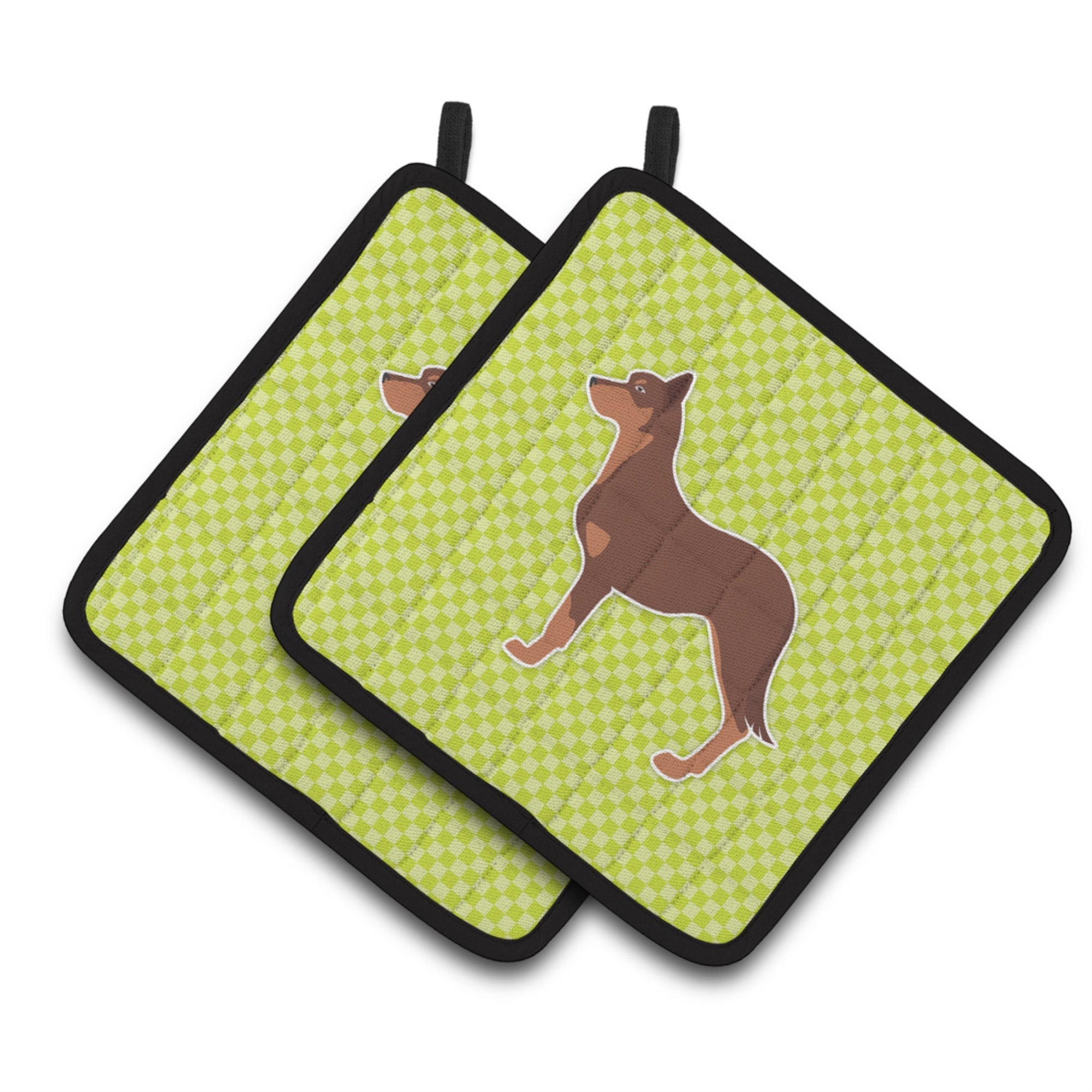 'Caroline'S Treasures Australian Kelpie Dog Checkerboard Green Pair Of Pot Holders Bb3829Pthd, 7.5Hx7.5W, Multicolor''