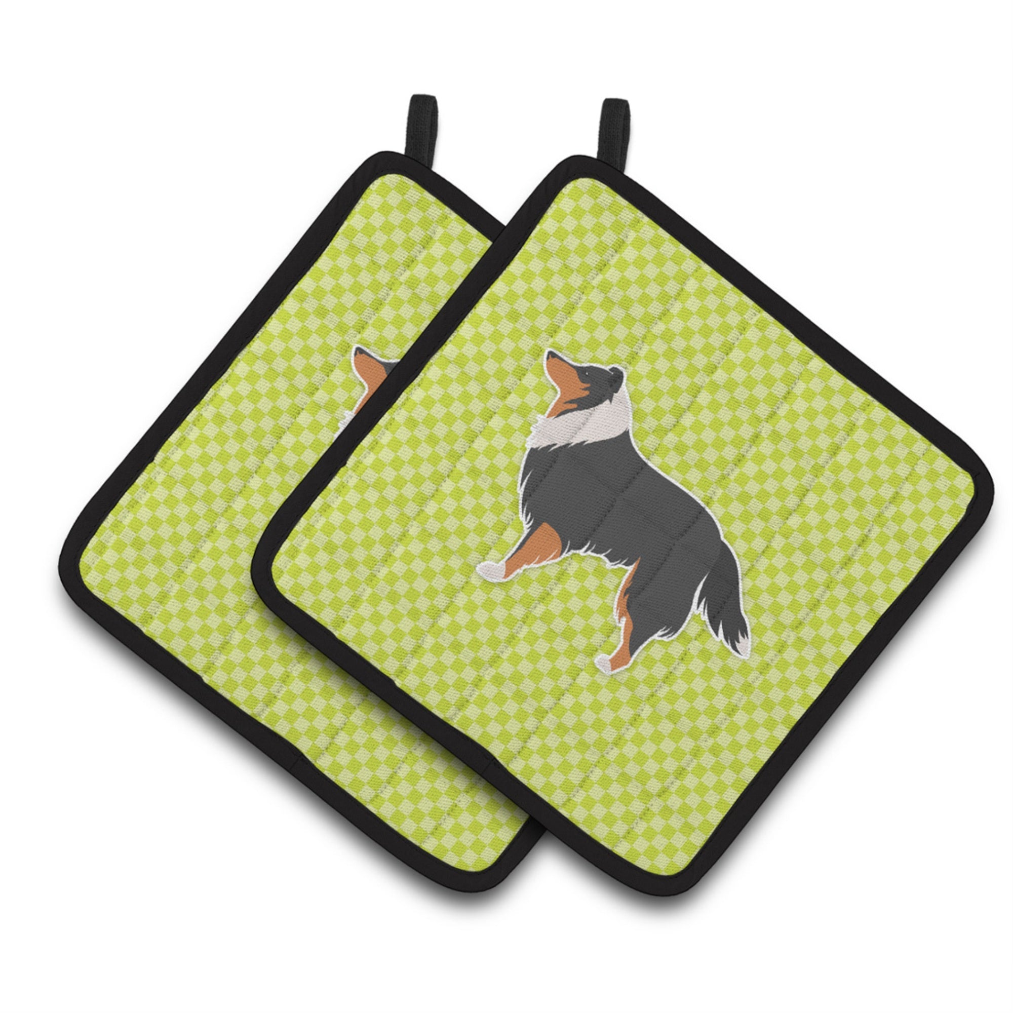 'Caroline'S Treasures Sheltie/Shetland Sheepdog Checkerboard Green Pair Of Pot Holders Bb3830Pthd, 7.5Hx7.5W, Multicolor''