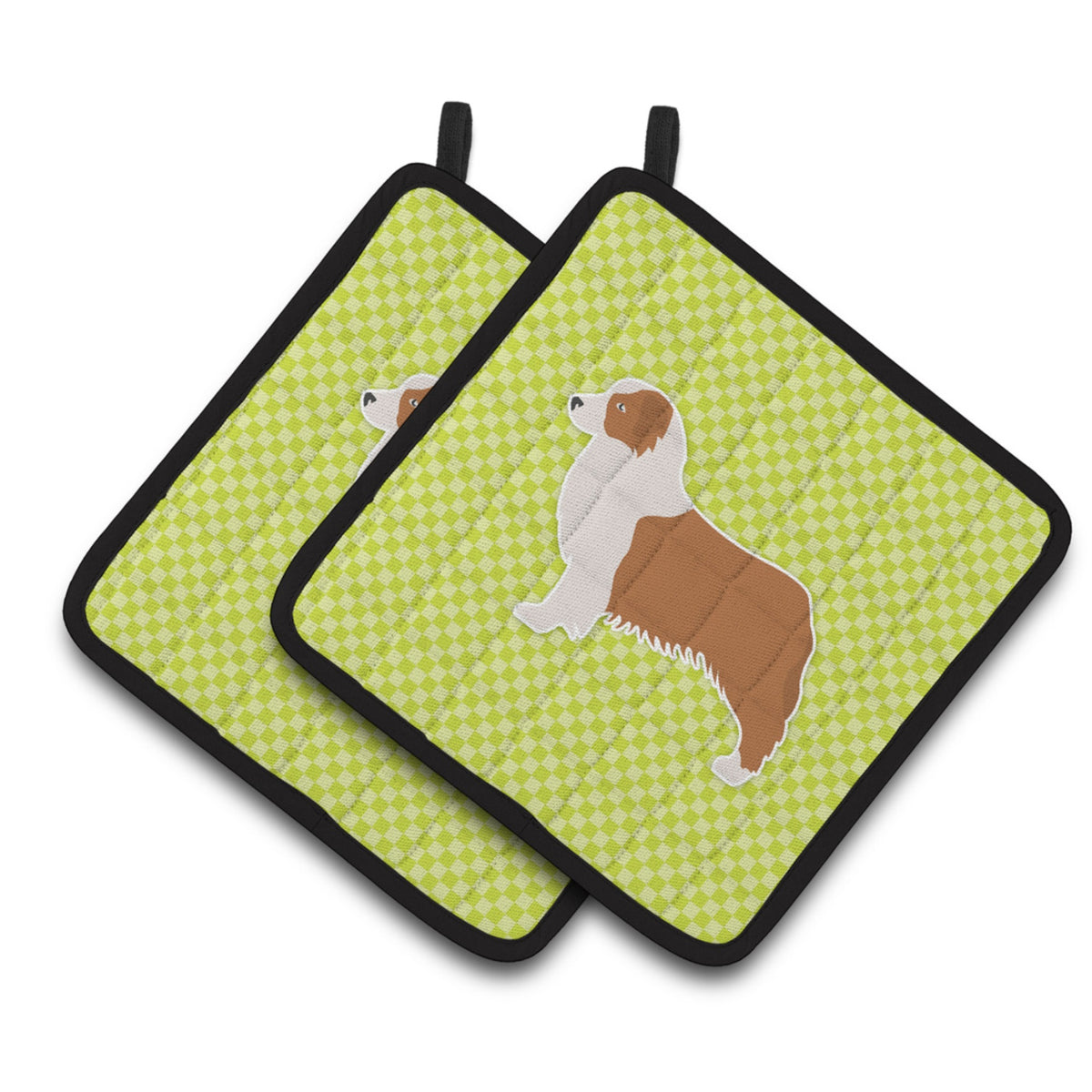 'Caroline'S Treasures Australian Shepherd Dog Checkerboard Green Pair Of Pot Holders Bb3833Pthd, 7.5Hx7.5W, Multicolor''