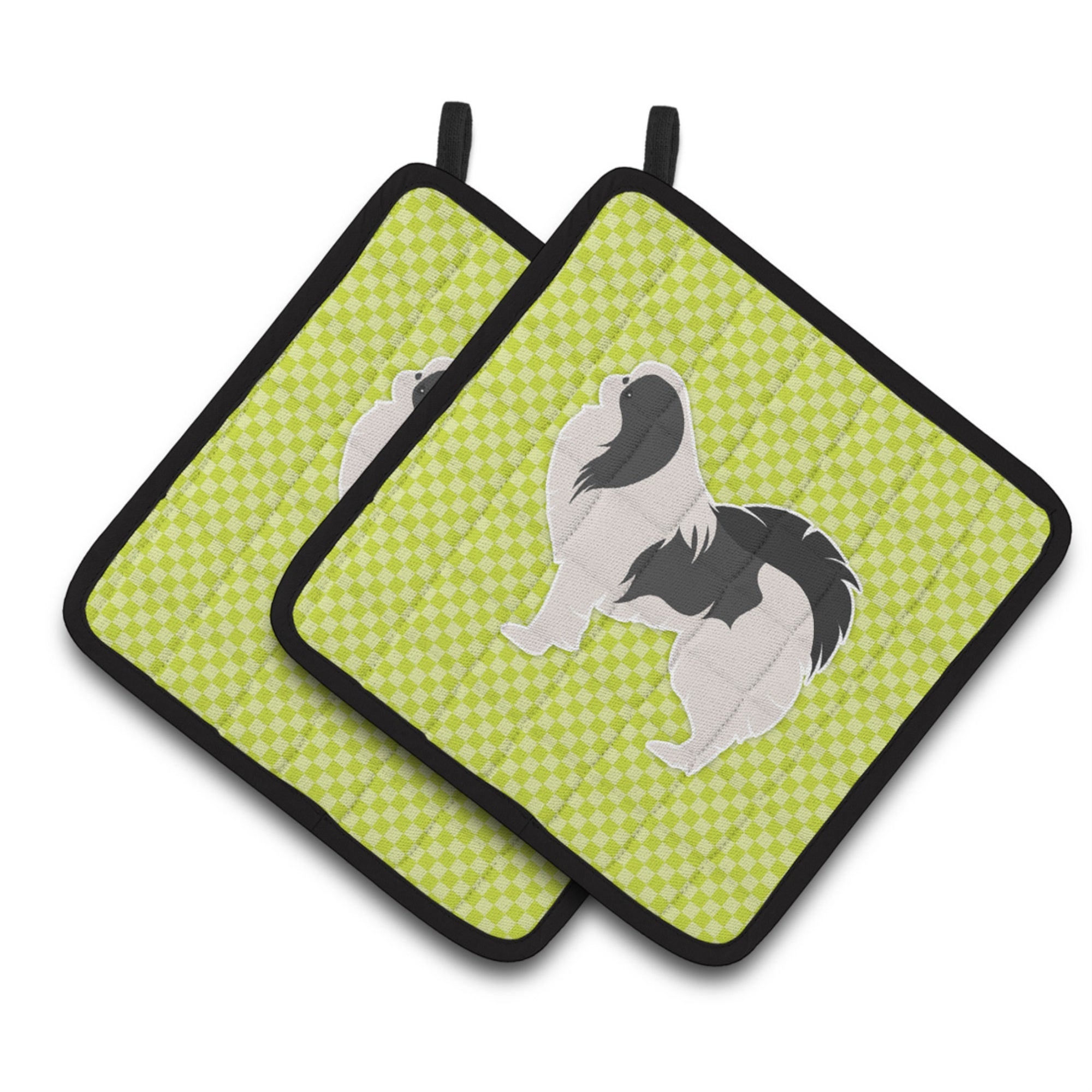 'Caroline'S Treasures Japanese Chin Checkerboard Green Pair Of Pot Holders Bb3837Pthd, 7.5Hx7.5W, Multicolor''