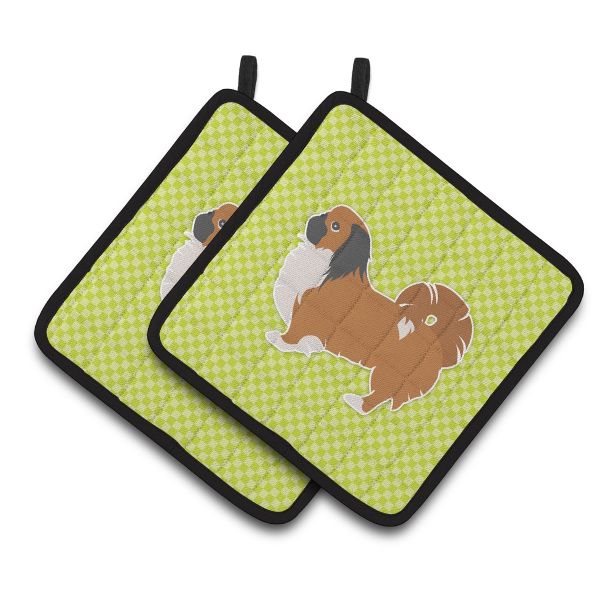 'Caroline'S Treasures Pekingese Checkerboard Green Pair Of Pot Holders Bb3838Pthd, 7.5Hx7.5W, Multicolor''