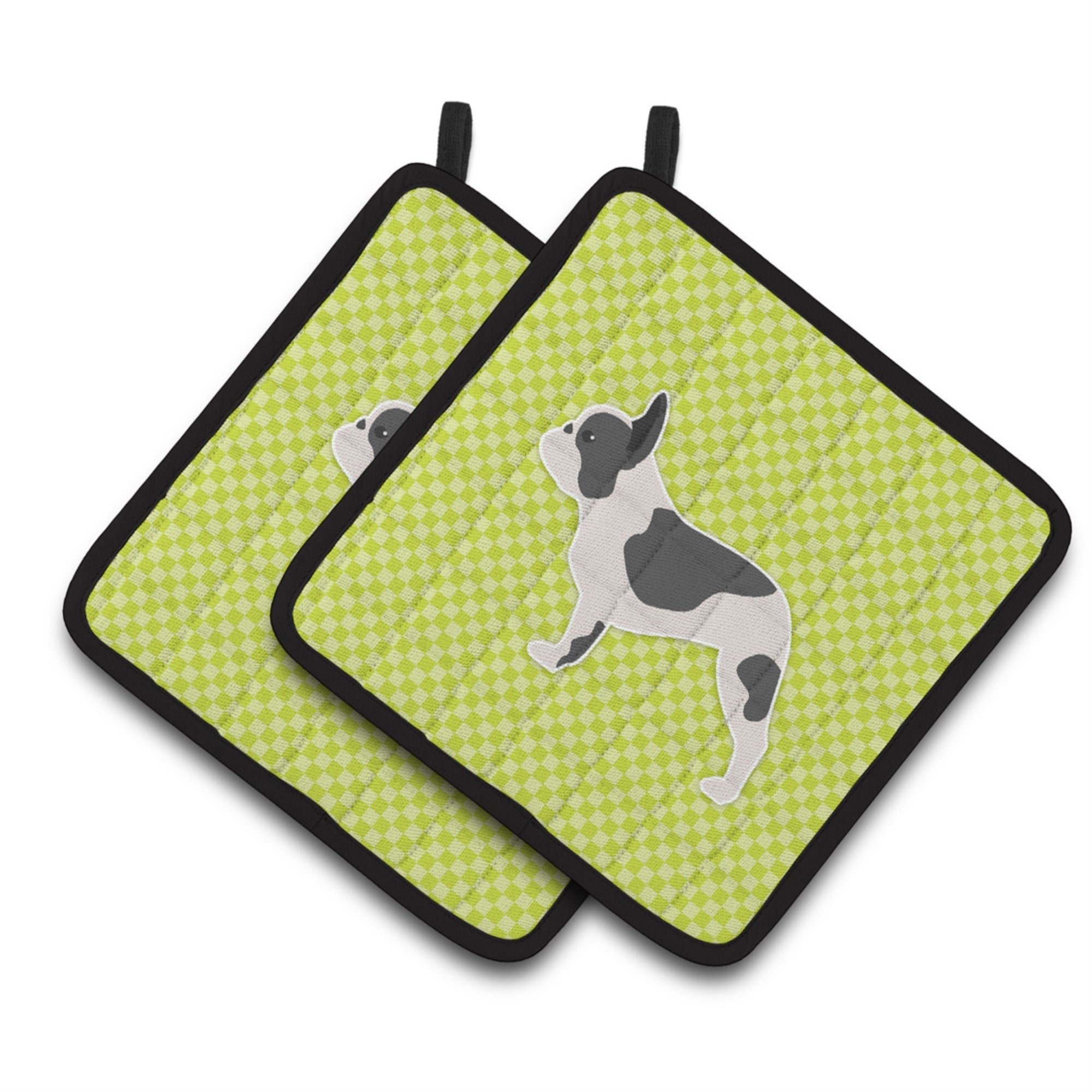 'Caroline'S Treasures French Bulldog Checkerboard Green Pair Of Pot Holders Bb3841Pthd, 7.5Hx7.5W, Multicolor''