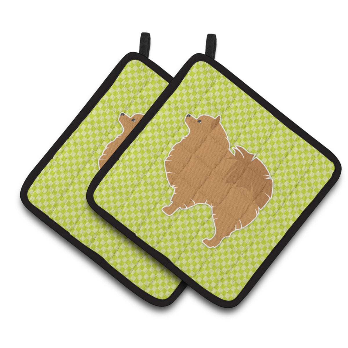 'Caroline'S Treasures Pomeranian Checkerboard Green Pair Of Pot Holders Bb3842Pthd, 7.5Hx7.5W, Multicolor''