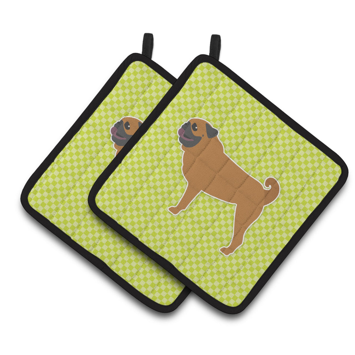 'Caroline'S Treasures Pug Checkerboard Green Pair Of Pot Holders Bb3847Pthd, 7.5Hx7.5W, Multicolor''