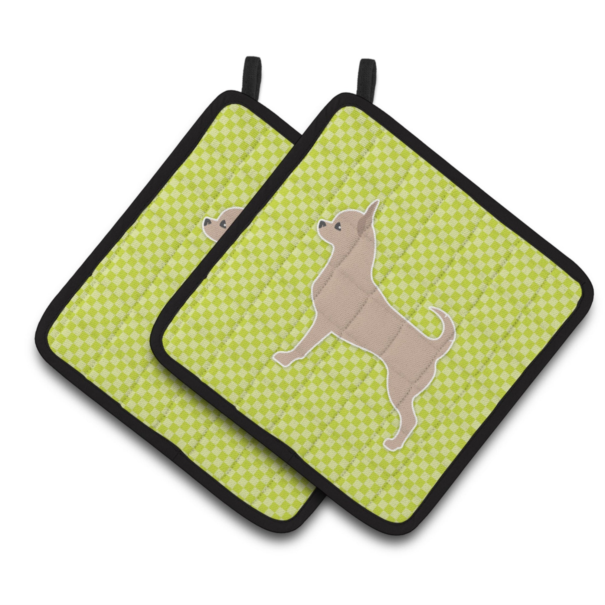 'Caroline'S Treasures Chihuahua Checkerboard Green Pair Of Pot Holders Bb3850Pthd, 7.5Hx7.5W, Multicolor''