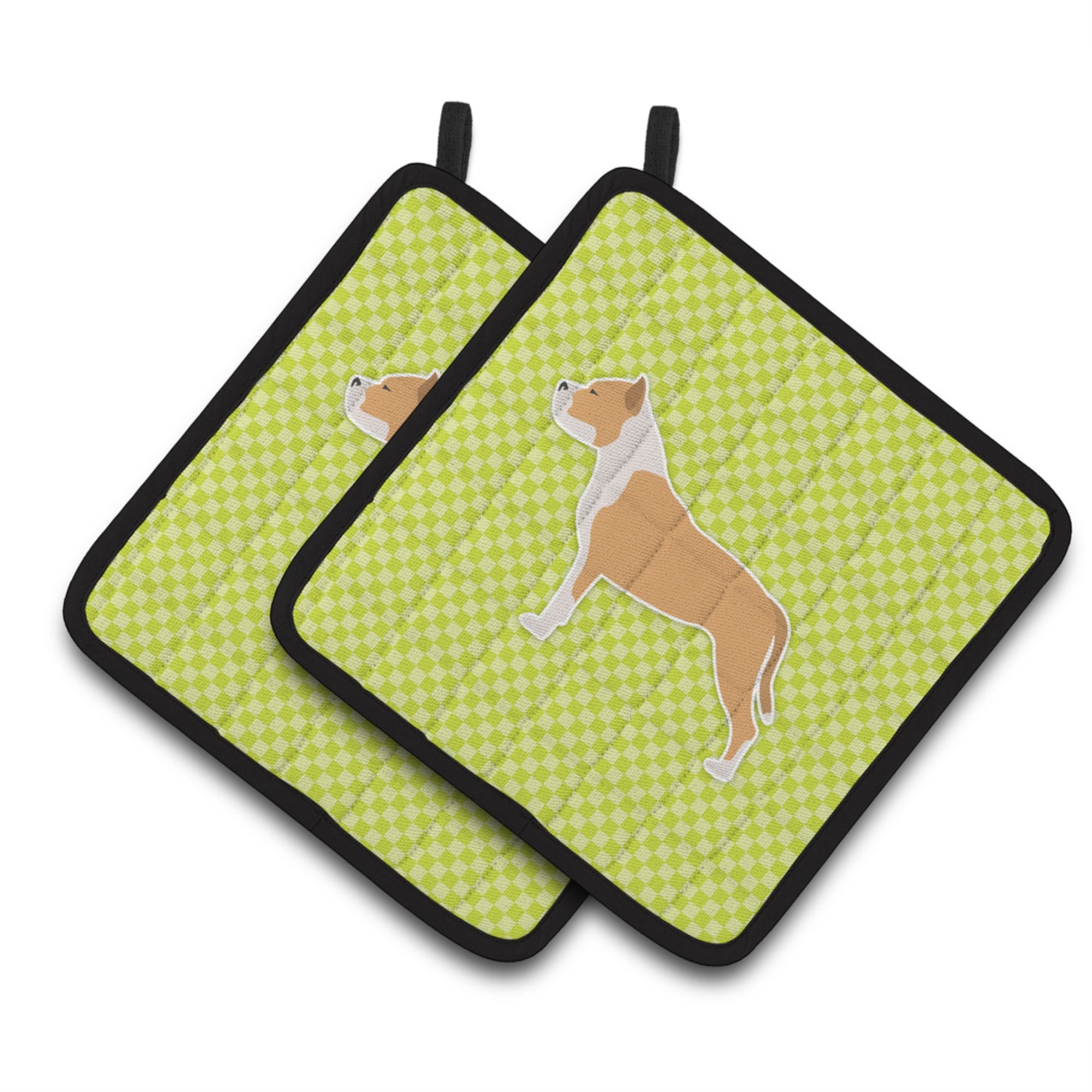 'Caroline'S Treasures Staffordshire Bull Terrier Checkerboard Green Pair Of Pot Holders Bb3854Pthd, 7.5Hx7.5W, Multicolor''