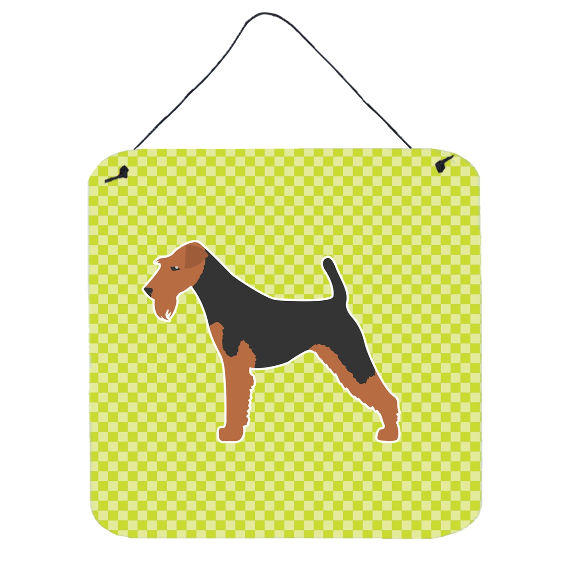 'Caroline'S Treasures Airedale Terrier Checkerboard Green Wall Or Door Hanging Prints Bb3857Ds66, 6'''' X 6'''', Multicolor''