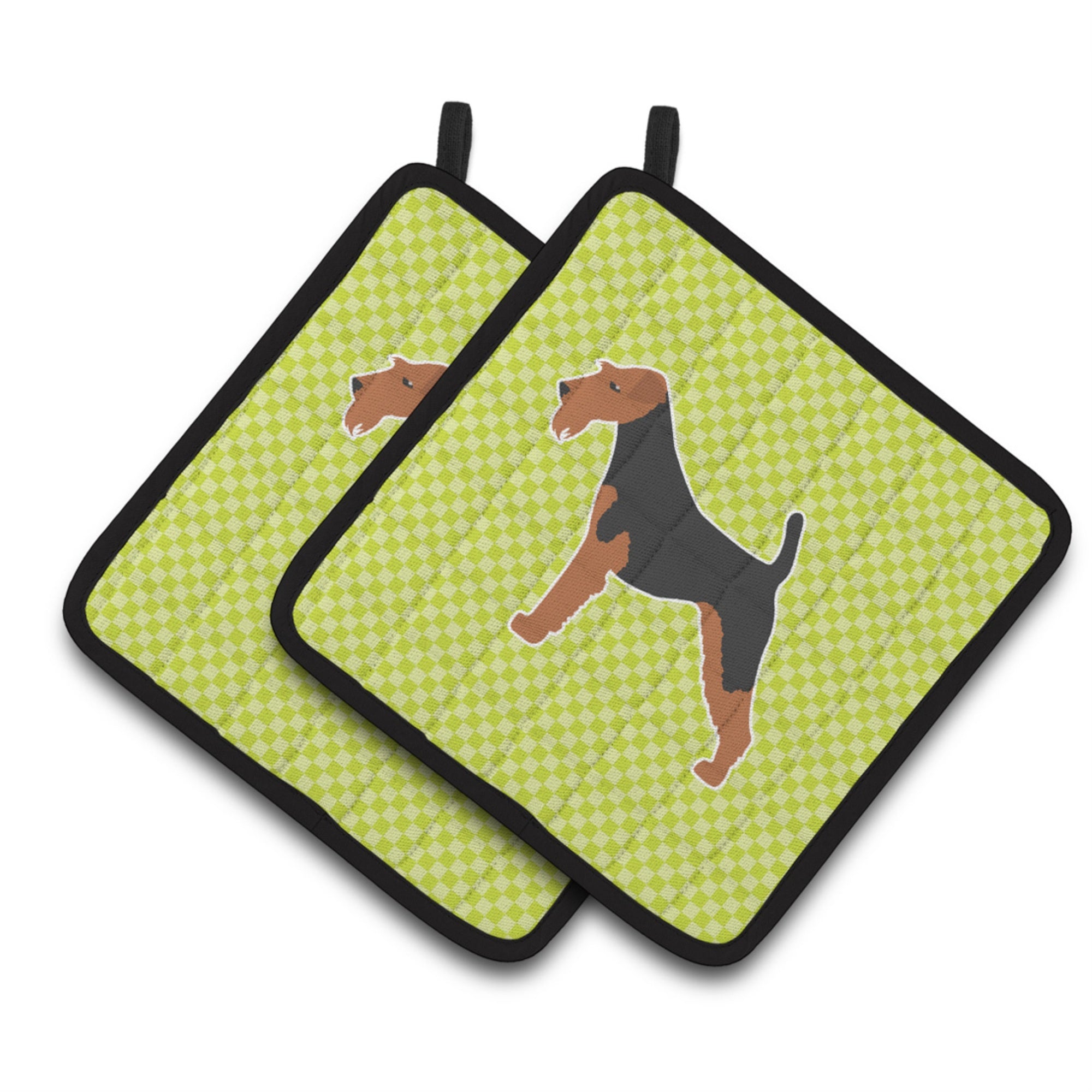 'Caroline'S Treasures Airedale Terrier Checkerboard Green Pair Of Pot Holders Bb3857Pthd, 7.5Hx7.5W, Multicolor''