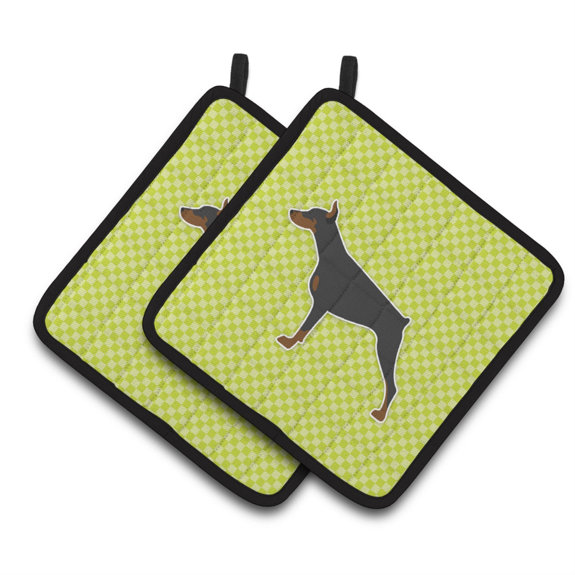 'Caroline'S Treasures Doberman Pinscher Checkerboard Green Pair Of Pot Holders Bb3860Pthd, 7.5Hx7.5W, Multicolor''