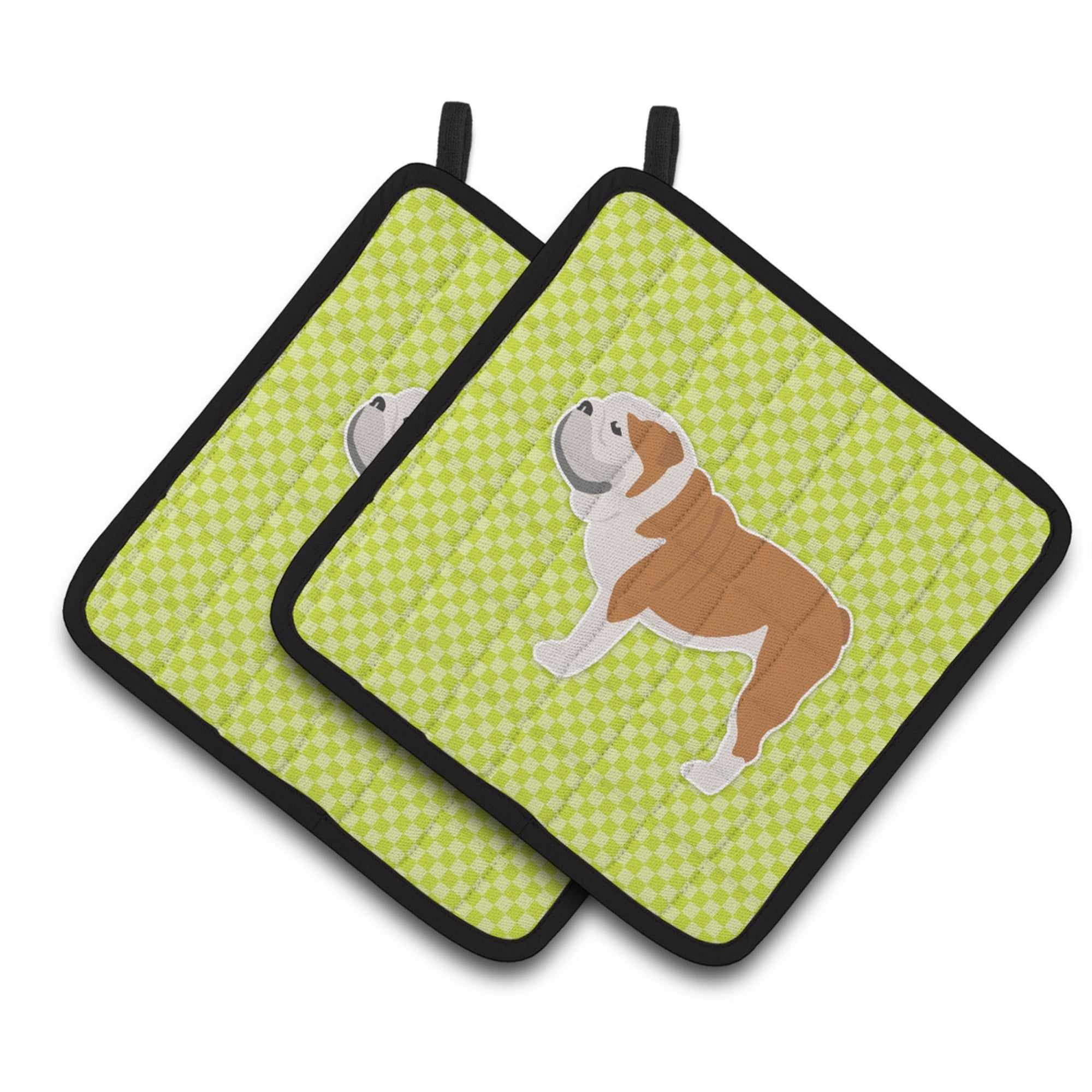 'Caroline'S Treasures English Bulldog Checkerboard Green Pair Of Pot Holders Bb3862Pthd, 7.5Hx7.5W, Multicolor''