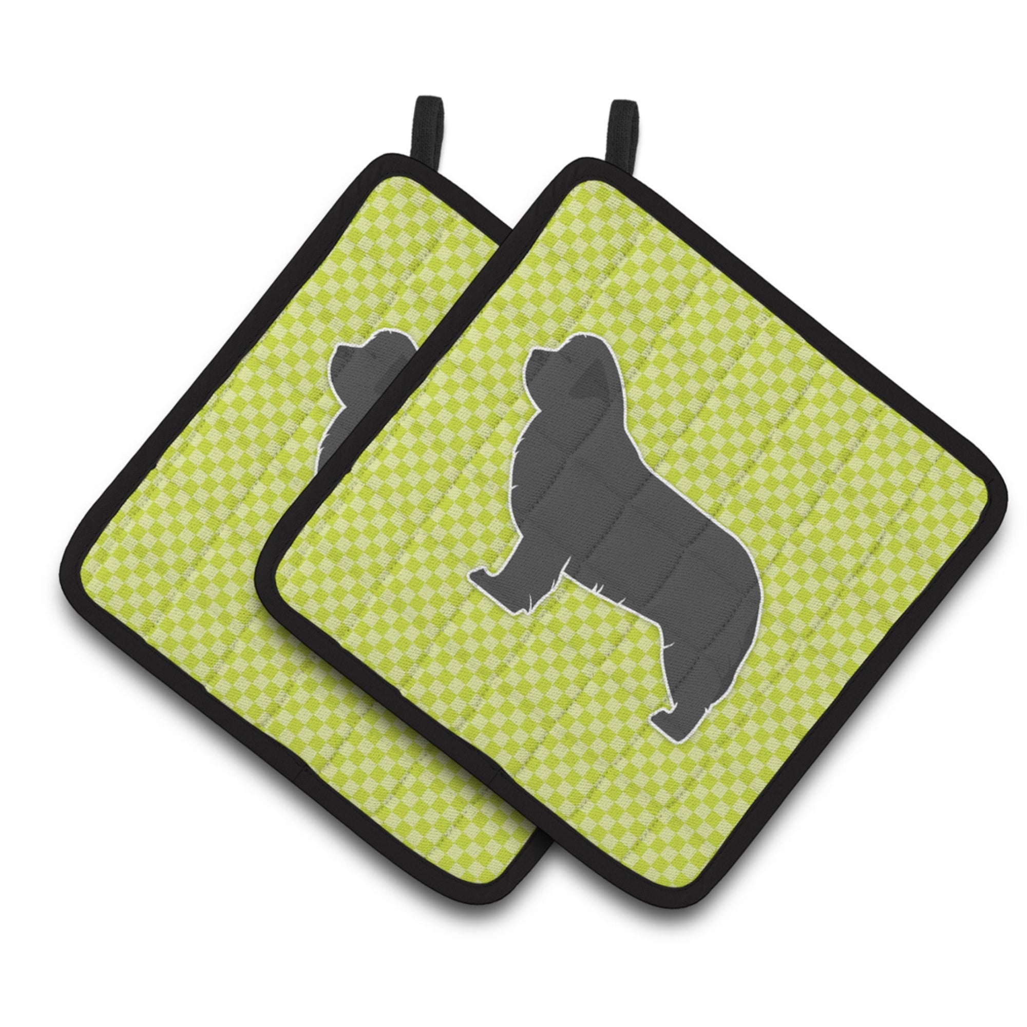 'Caroline'S Treasures Newfoundland Checkerboard Green Pair Of Pot Holders Bb3864Pthd, 7.5Hx7.5W, Multicolor''