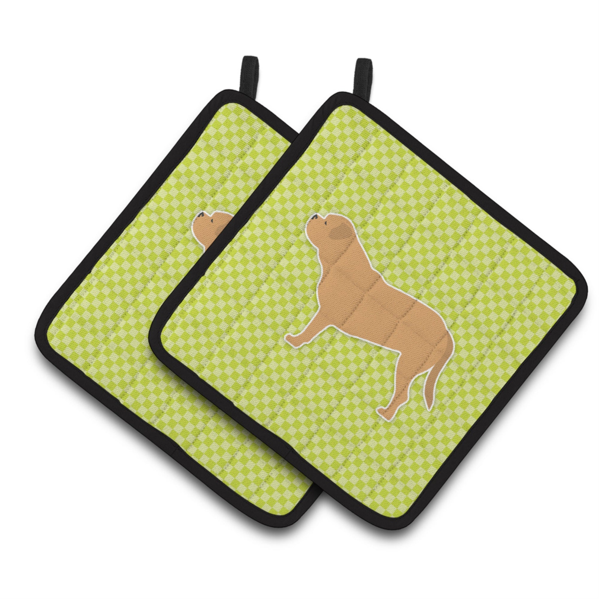 'Caroline'S Treasures Dogue De Bordeaux Checkerboard Green Pair Of Pot Holders Bb3870Pthd, 7.5Hx7.5W, Multicolor''