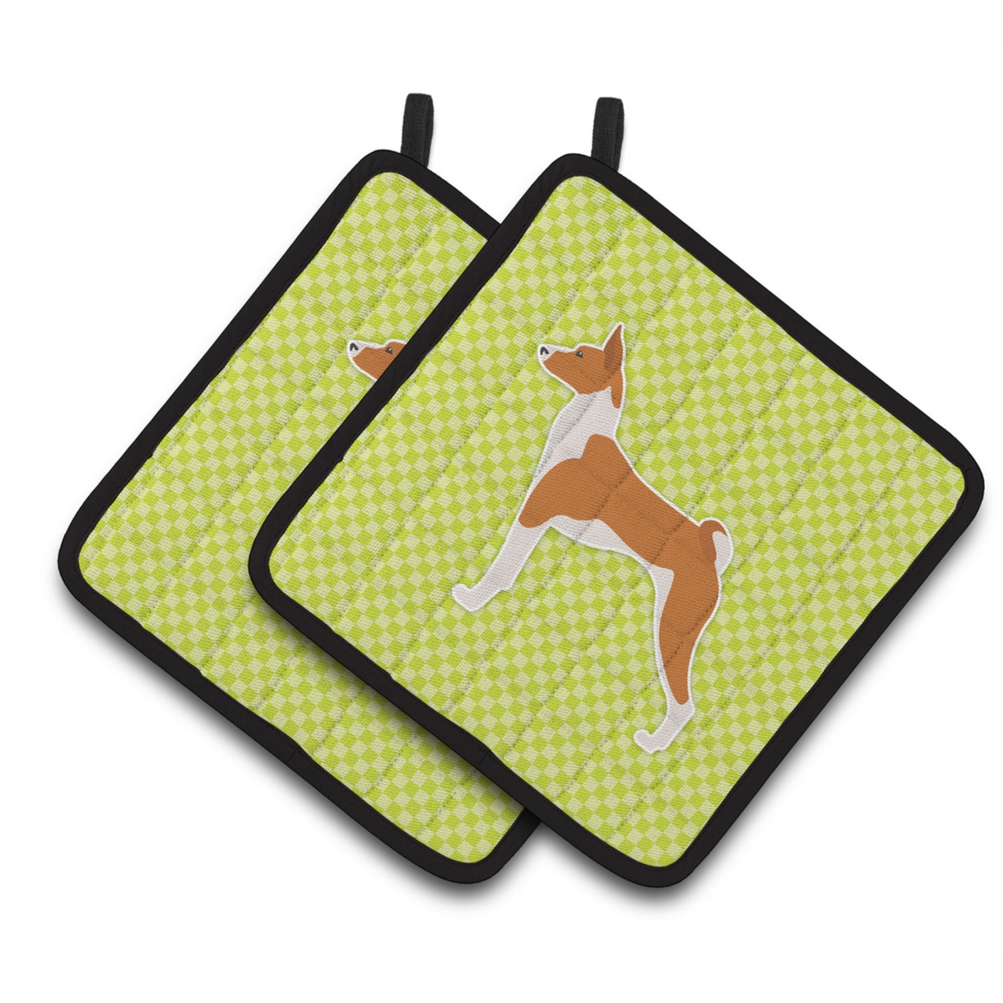 'Caroline'S Treasures Basenji Checkerboard Green Pair Of Pot Holders Bb3874Pthd, 7.5Hx7.5W, Multicolor''