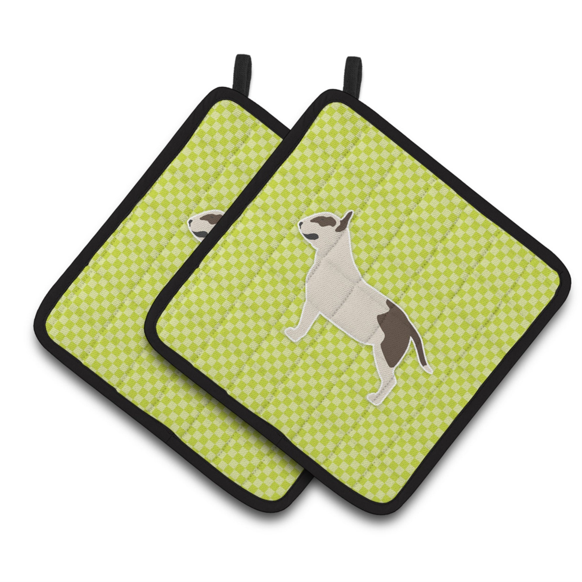 'Caroline'S Treasures Bull Terrier Checkerboard Green Pair Of Pot Holders Bb3878Pthd, 7.5Hx7.5W, Multicolor''