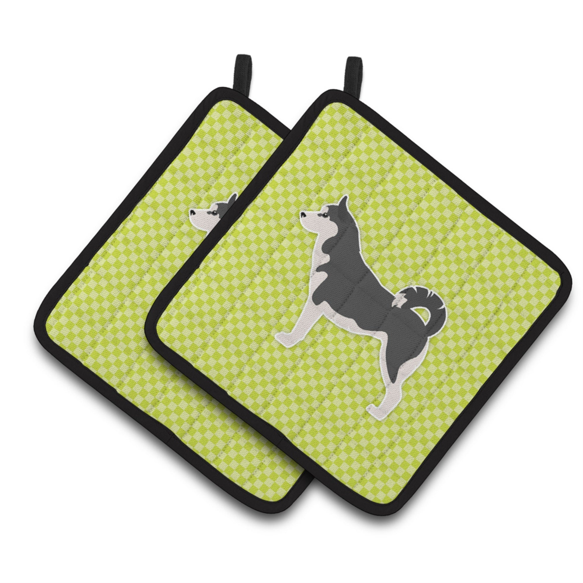 'Caroline'S Treasures Siberian Husky Checkerboard Green Pair Of Pot Holders Bb3880Pthd, 7.5Hx7.5W, Multicolor''