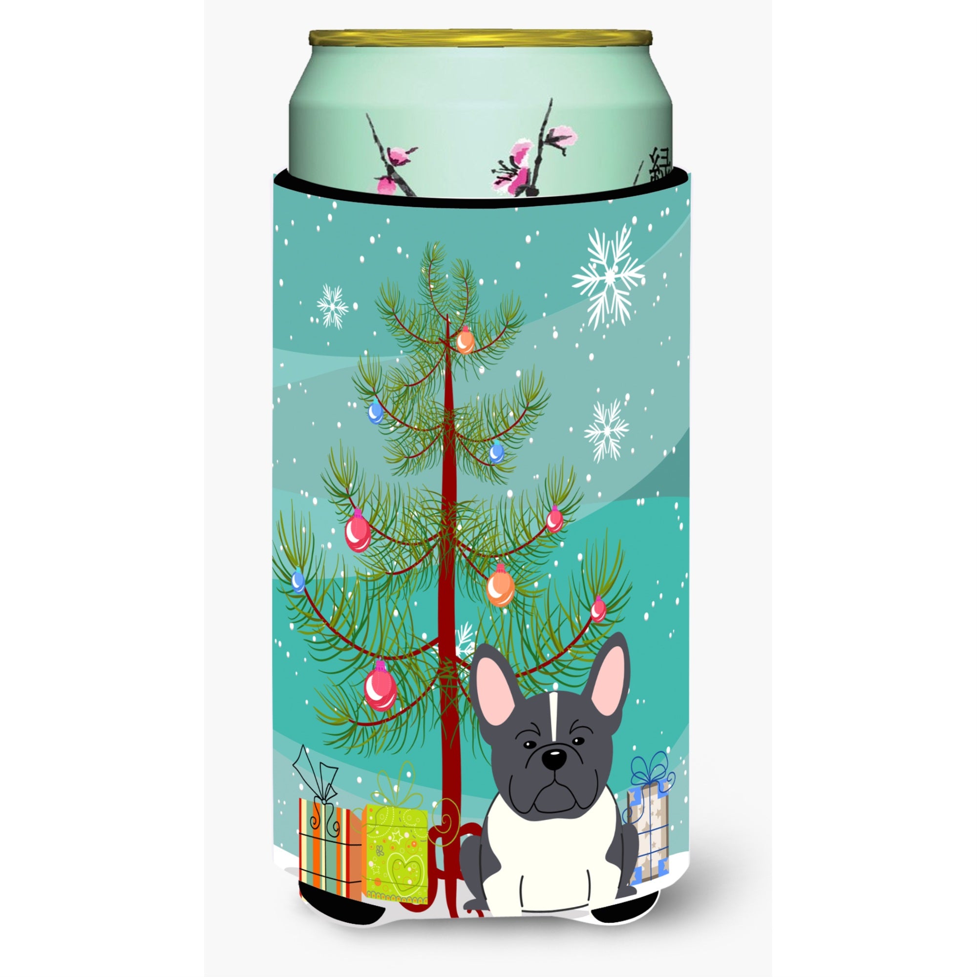 'Caroline'S Treasures Merry Christmas Tree French Bulldog Black White Tall Boy Beverage Insulator Hugger Bb4137Tbc, Multicolor'