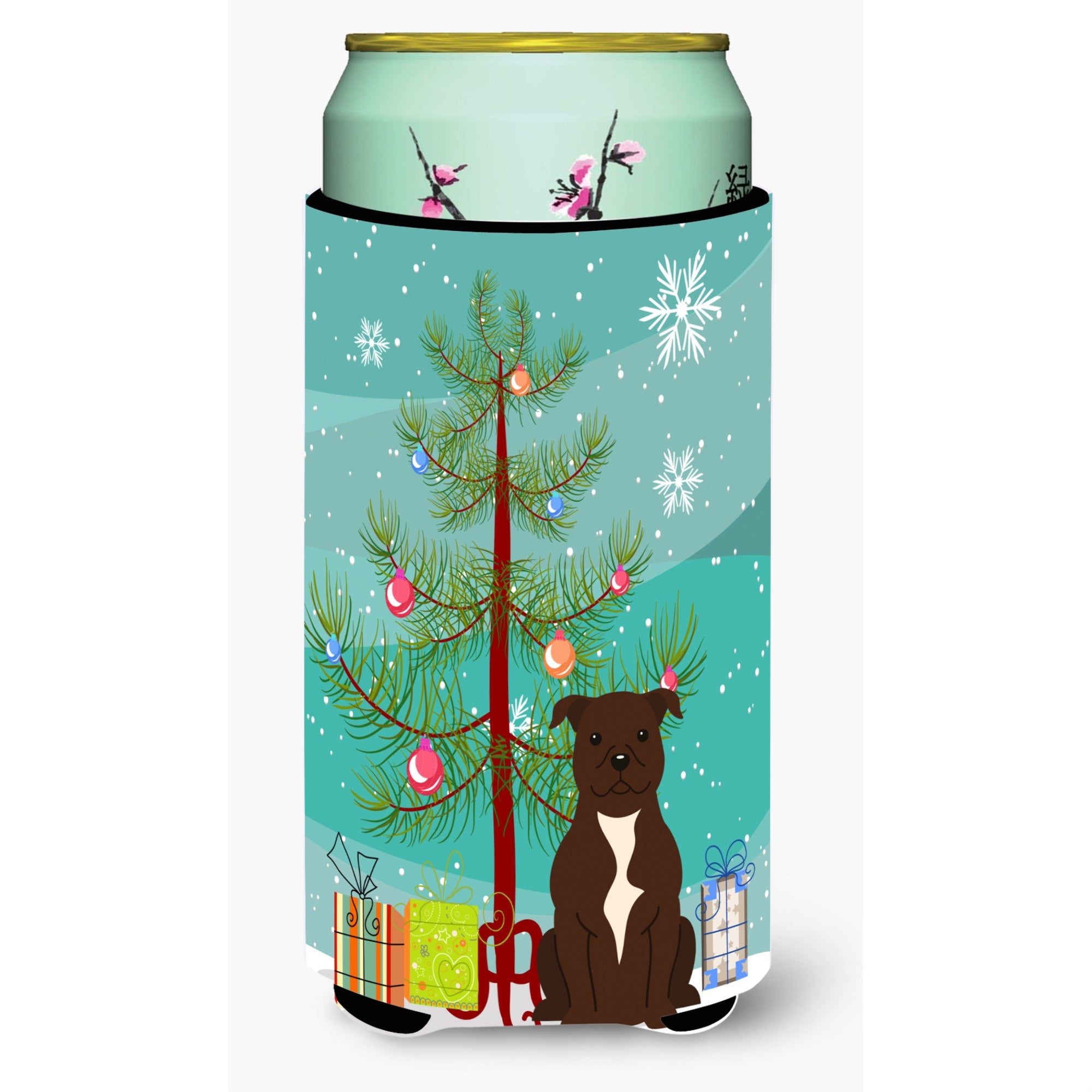 'Caroline'S Treasures Merry Christmas Tree Staffordshire Bull Terrier Chocolate Tall Boy Beverage Insulator Hugger Bb4173Tbc, M