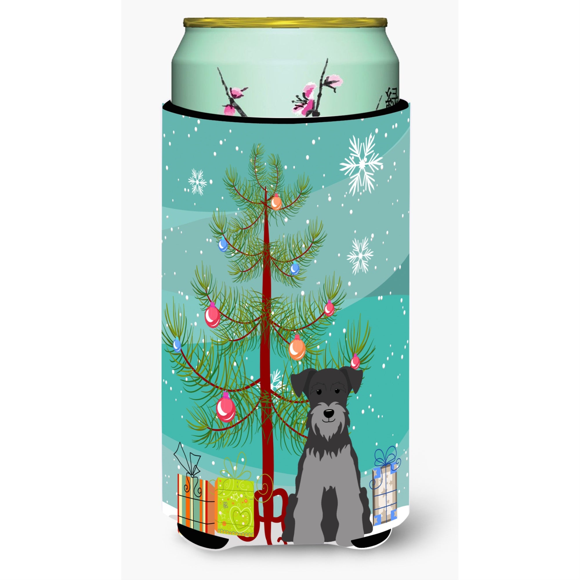 'Caroline'S Treasures Merry Christmas Tree Miniature Schanuzer Black Silver Tall Boy Beverage Insulator Hugger Bb4177Tbc, Multi