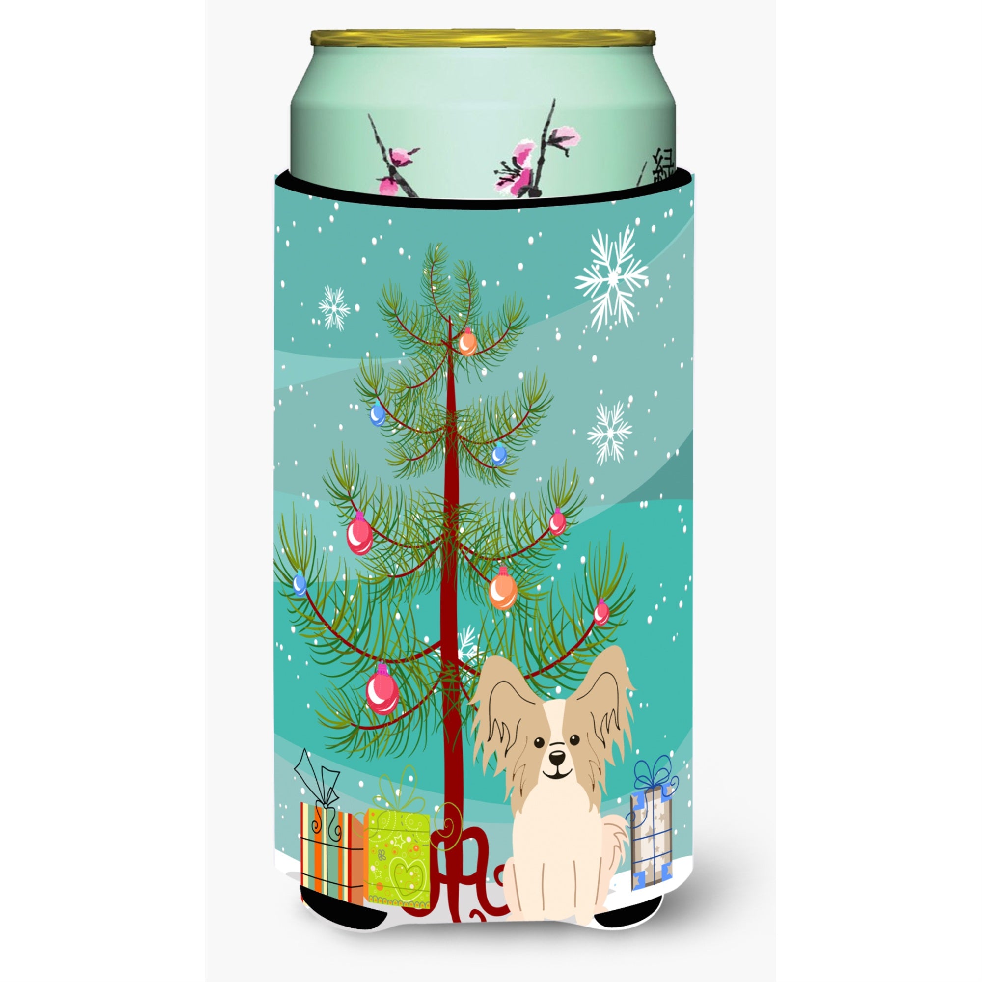 'Caroline'S Treasures Merry Christmas Tree Papillon Sable White Tall Boy Beverage Insulator Hugger Bb4202Tbc, Multicolor''
