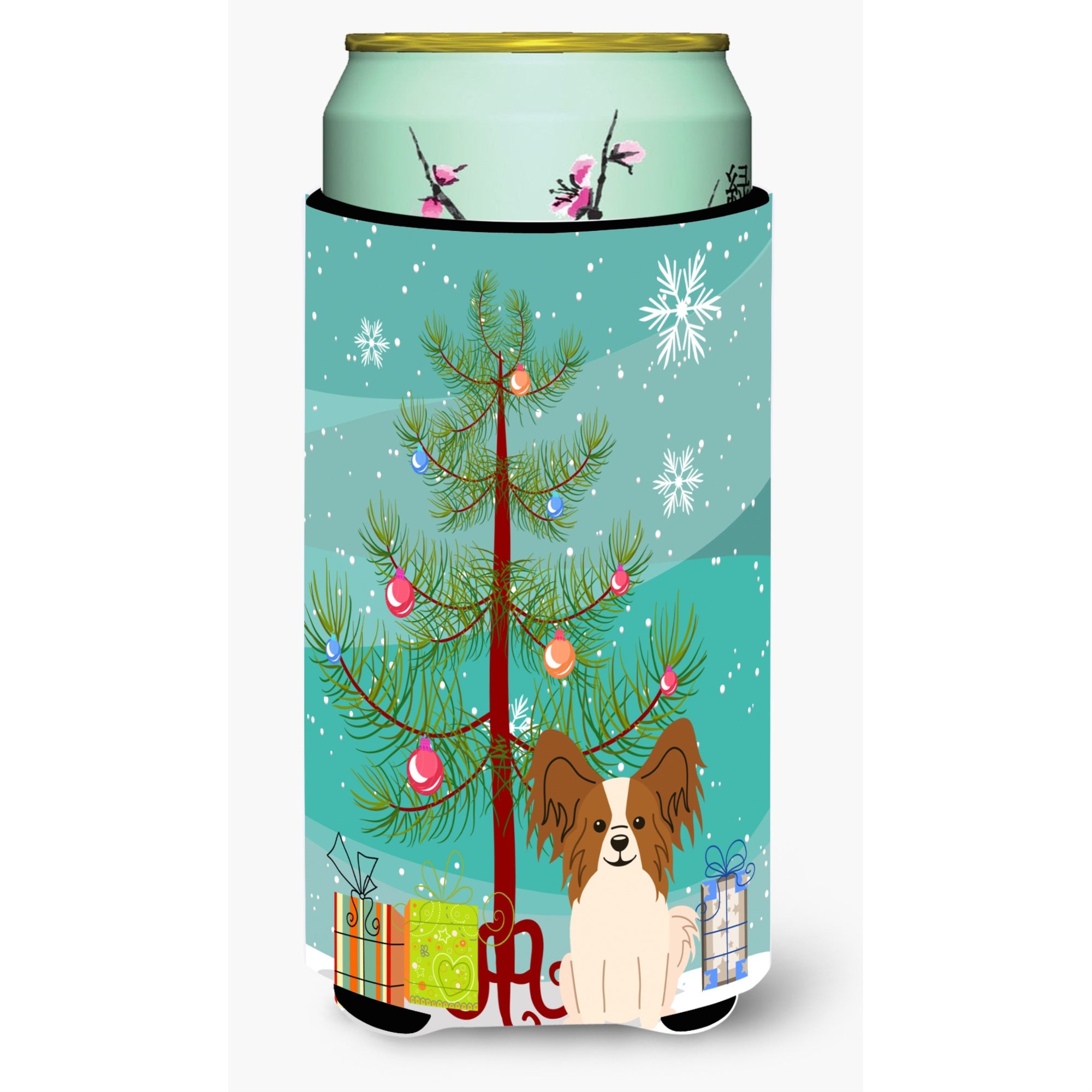 'Caroline'S Treasures Merry Christmas Tree Papillon Red White Tall Boy Beverage Insulator Hugger Bb4203Tbc, Multicolor''