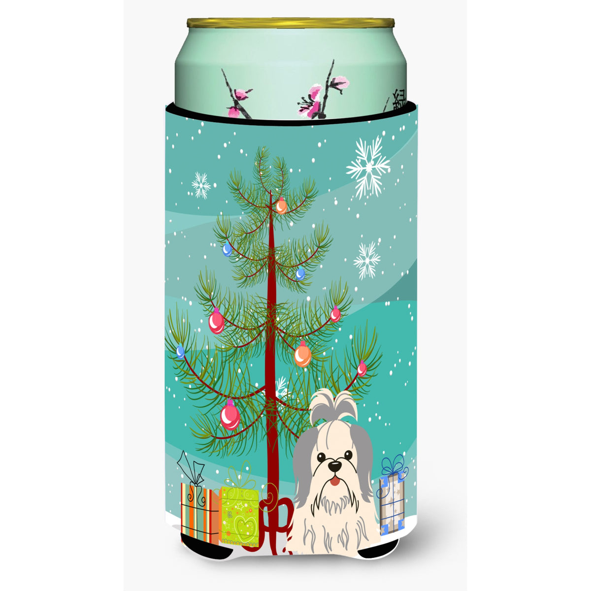 'Caroline'S Treasures Merry Christmas Tree Shih Tzu Silver White Tall Boy Beverage Insulator Hugger Bb4210Tbc, Multicolor''