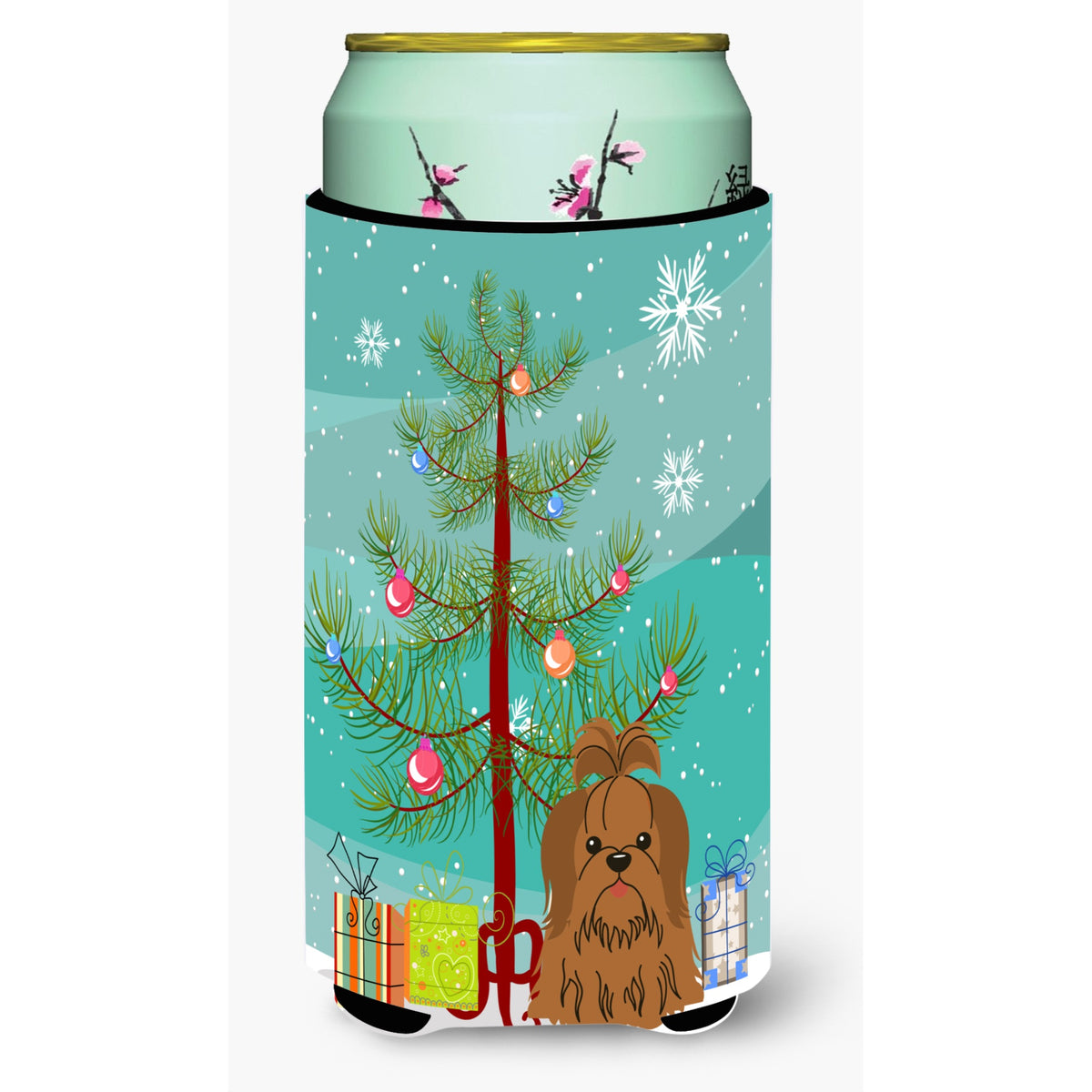 'Caroline'S Treasures Merry Christmas Tree Shih Tzu Silver Chocolate Tall Boy Beverage Insulator Hugger Bb4211Tbc, Multicolor''