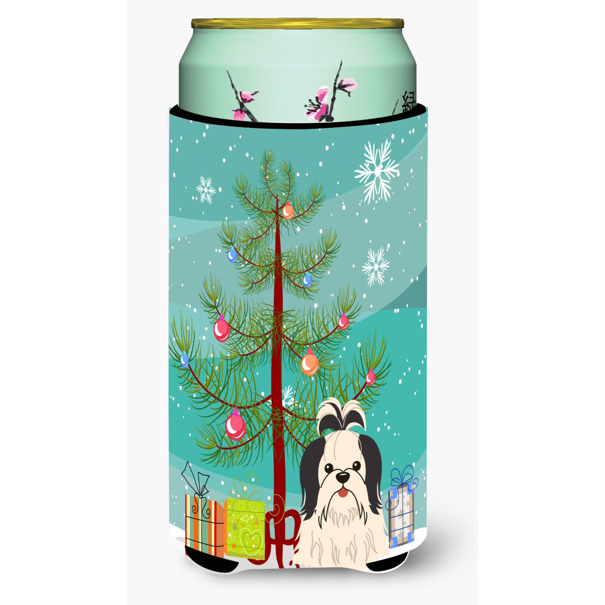 Carolines Treasures Merry Christmas Tree Shih Tzu black White Tall Boy Beverage Insulator Hugger BB4213TBC, Multicolor