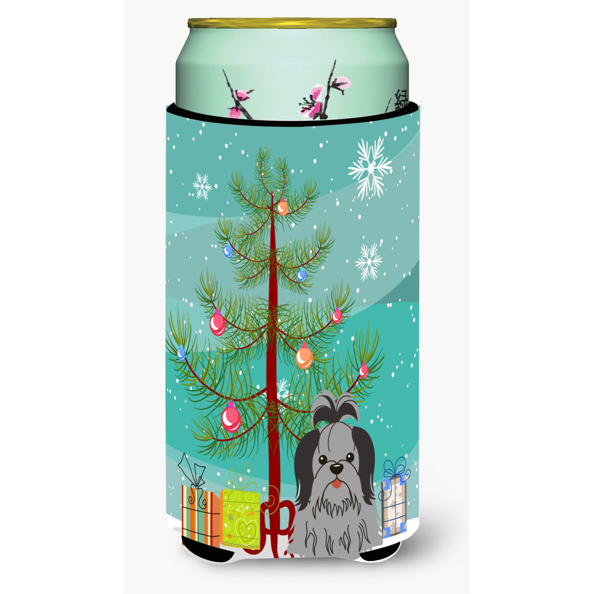 'Caroline'S Treasures Merry Christmas Tree Shih Tzu Black Silver Tall Boy Beverage Insulator Hugger Bb4214Tbc, Multicolor''