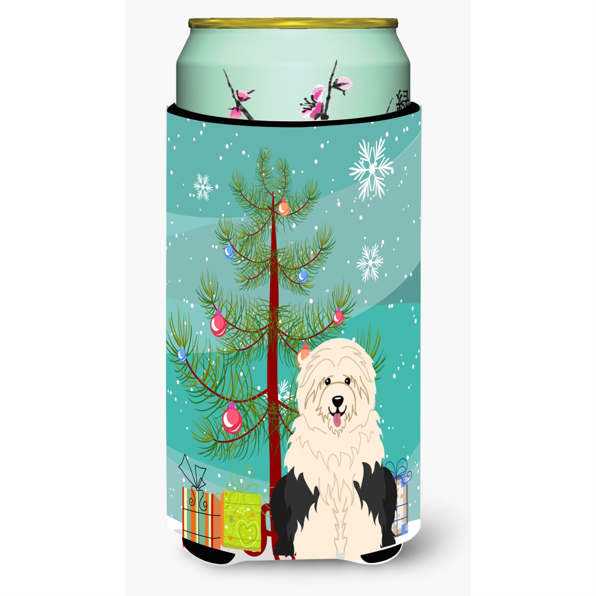 'Caroline'S Treasures Merry Christmas Tree Old English Sheepdog Tall Boy Beverage Insulator Hugger Bb4221Tbc, Multicolor''