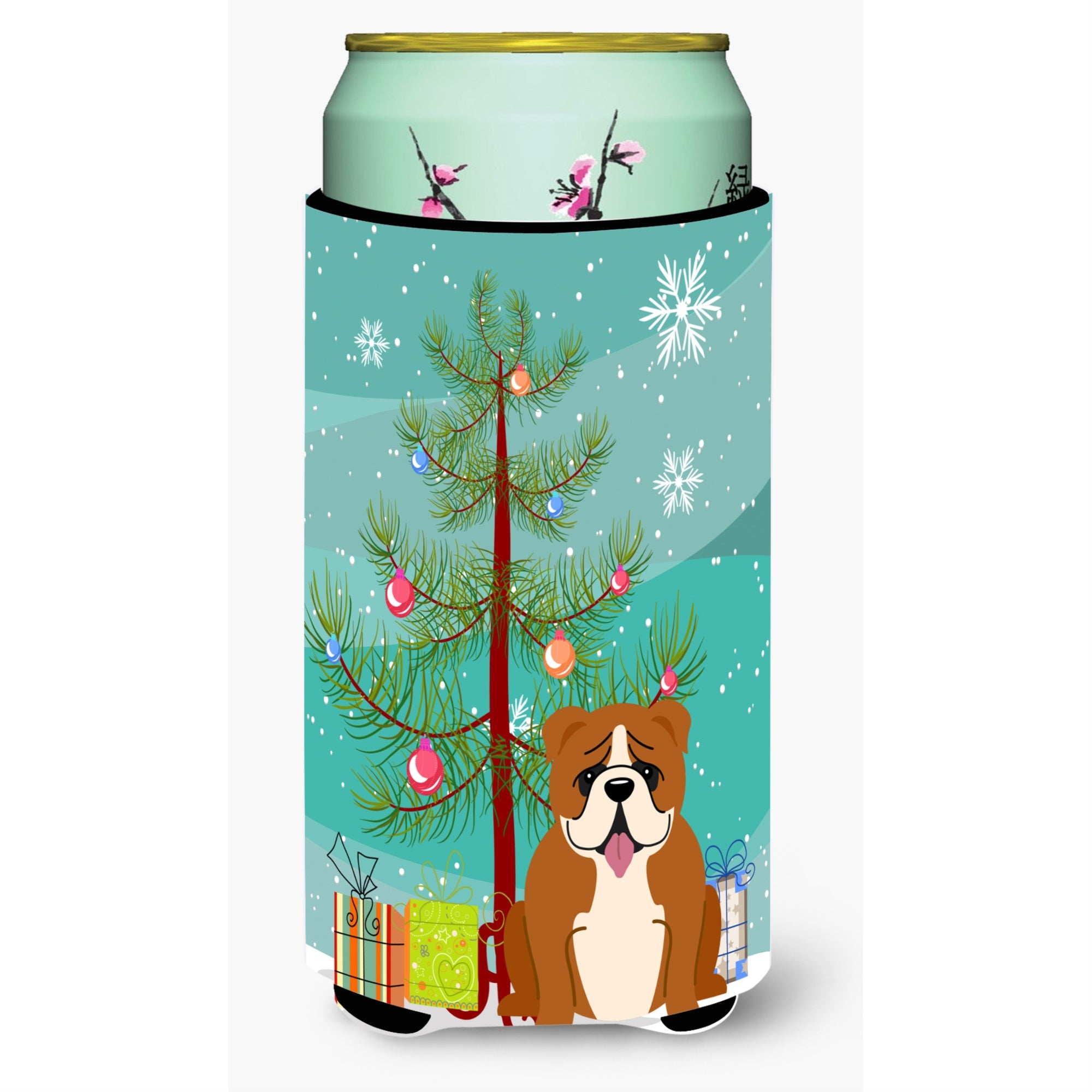 'Caroline'S Treasures Merry Christmas Tree English Bulldog Red White Tall Boy Beverage Insulator Hugger Bb4245Tbc, Multicolor''