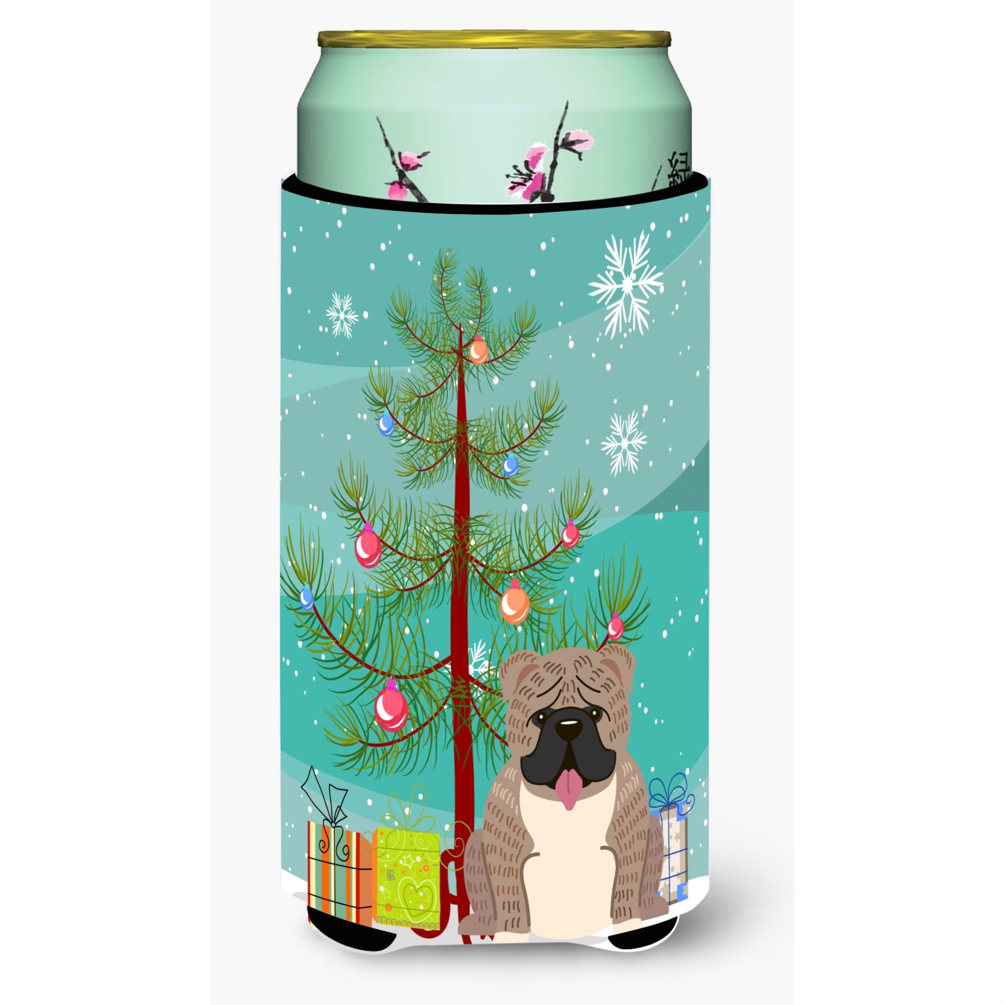 'Caroline'S Treasures Merry Christmas Tree English Bulldog Grey Brindle Tall Boy Beverage Insulator Hugger Bb4251Tbc, Multicolo