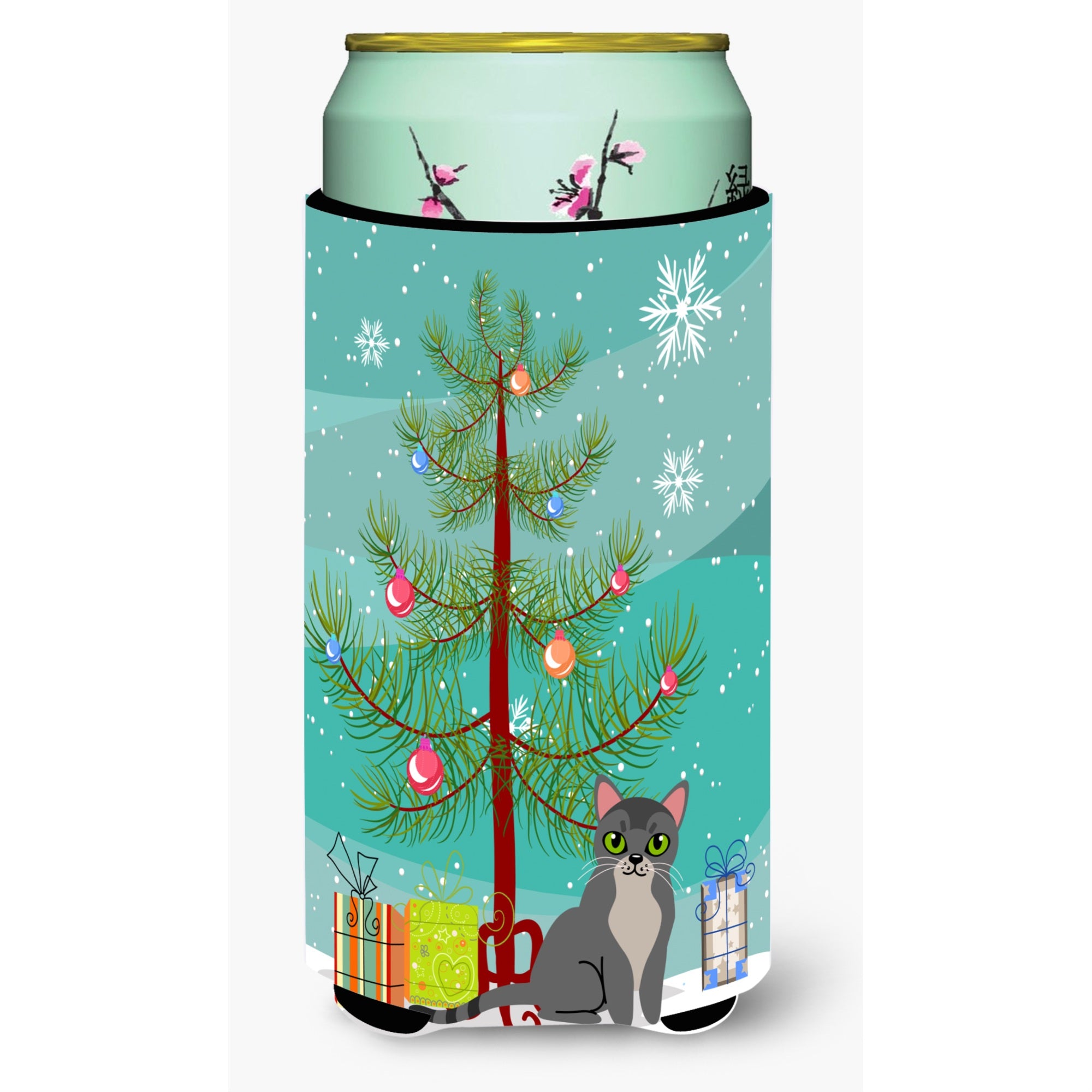 'Caroline'S Treasures Asian Cat Merry Christmas Tree Tall Boy Beverage Insulator Hugger, Multicolor''