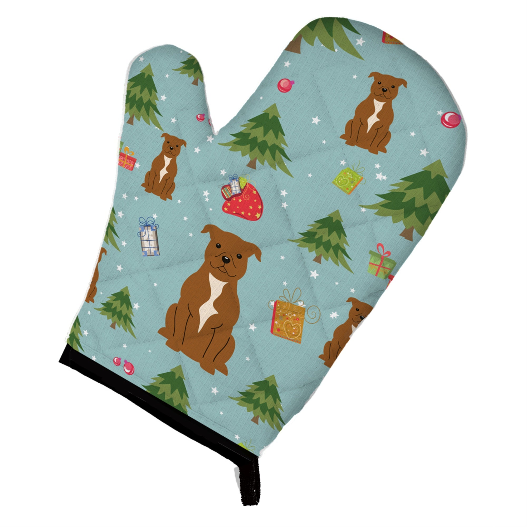 'Caroline'S Treasures Bb4707Ovmt Christmas Staffordshire Bull Terrier Brown Oven Mitt, 12'''' By 8.5'''', Multicolor''