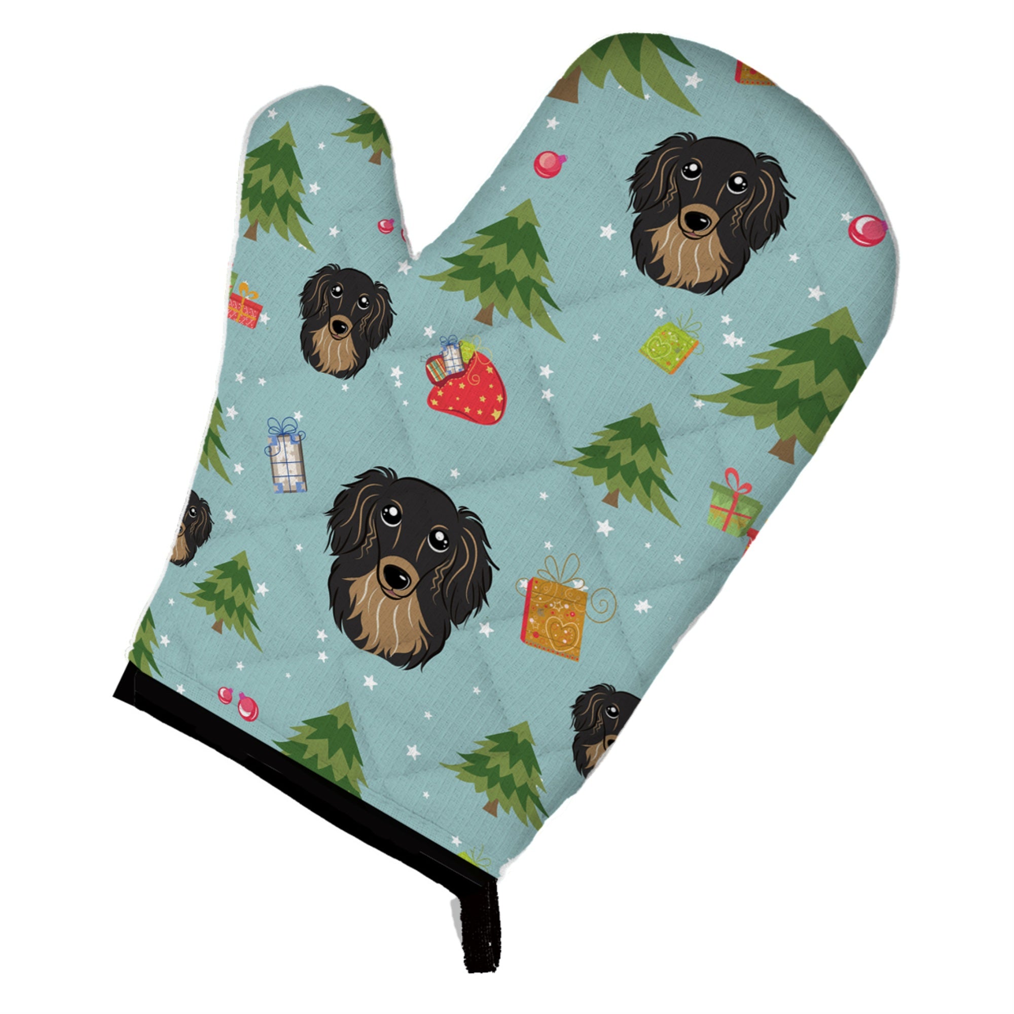 'Caroline'S Treasures Bb5002Ovmt Christmas Longhair Black And Tan Dachshund Oven Mitt, 12'''' By 8.5'''', Multicolor''