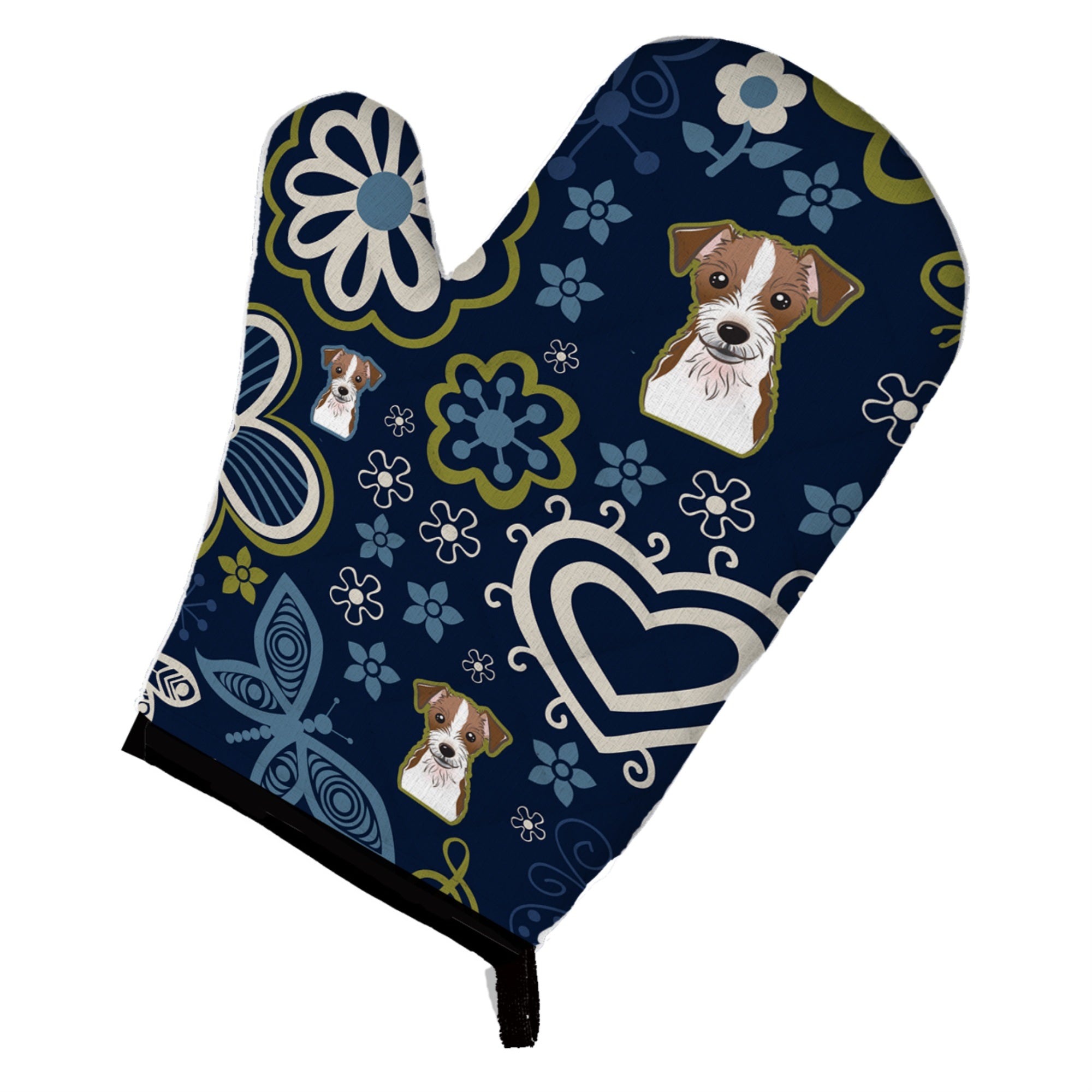 'Caroline'S Treasures Blue Flowers Jack Russell Terrier, Large, Multicolor Oven Mitt''