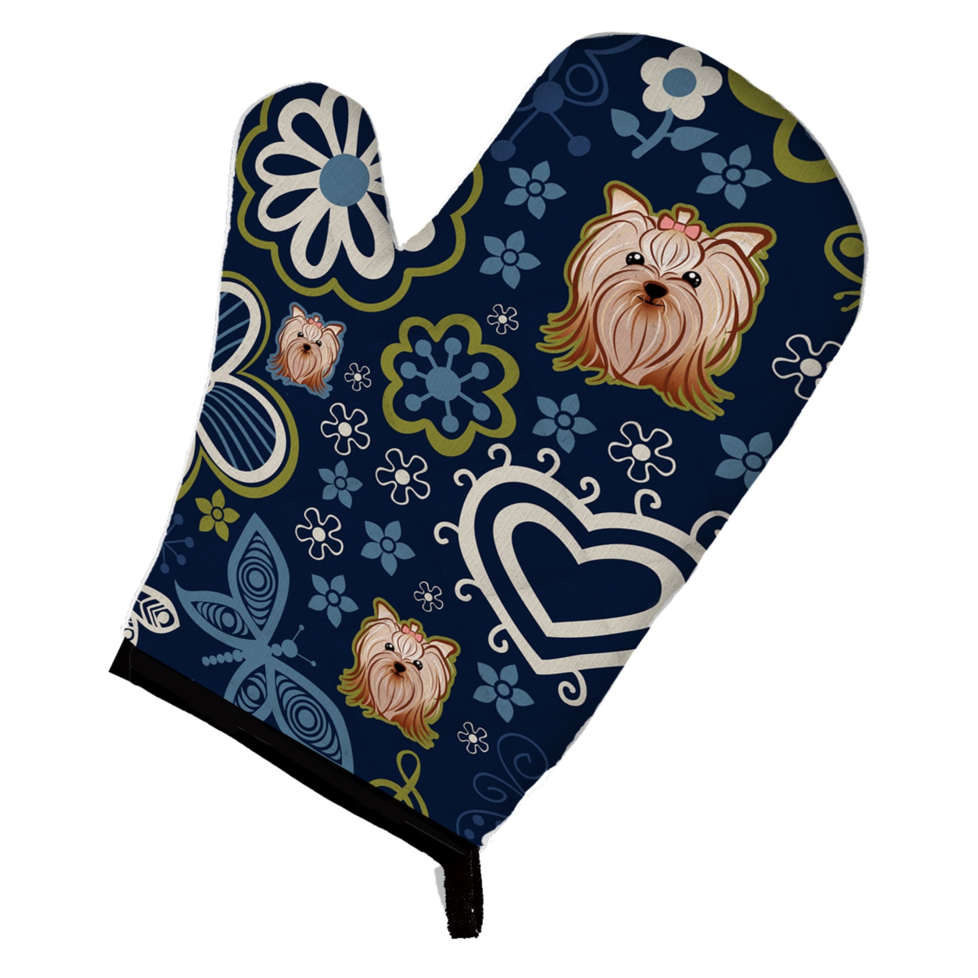 'Caroline'S Treasures Blue Flowers Yorkie Yorkishire Terrier, Large, Multicolor Oven Mitt''
