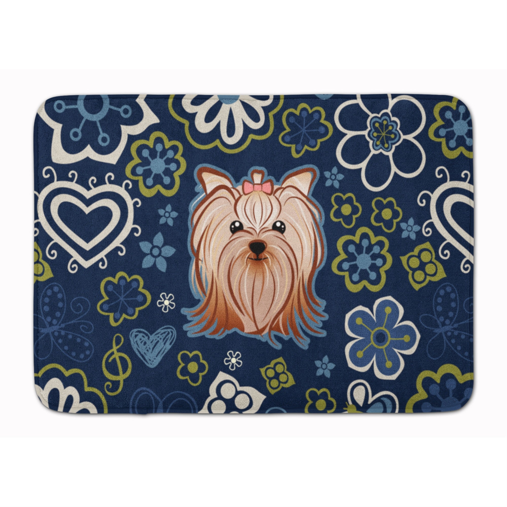 'Caroline'S Treasures Blue Flowers Yorkie Yorkishire Terrier Floor Mat, 19'''' X 27'''', Multicolor''