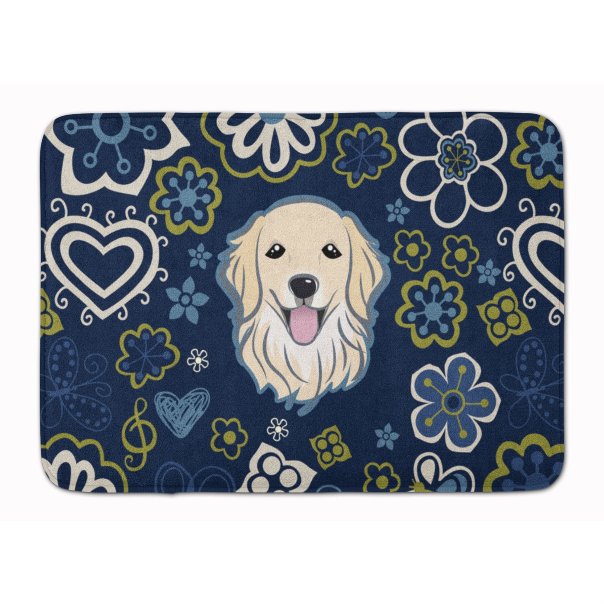 'Caroline'S Treasures Blue Flowers Golden Retriever Floor Mat, 19'''' X 27'''', Multicolor''