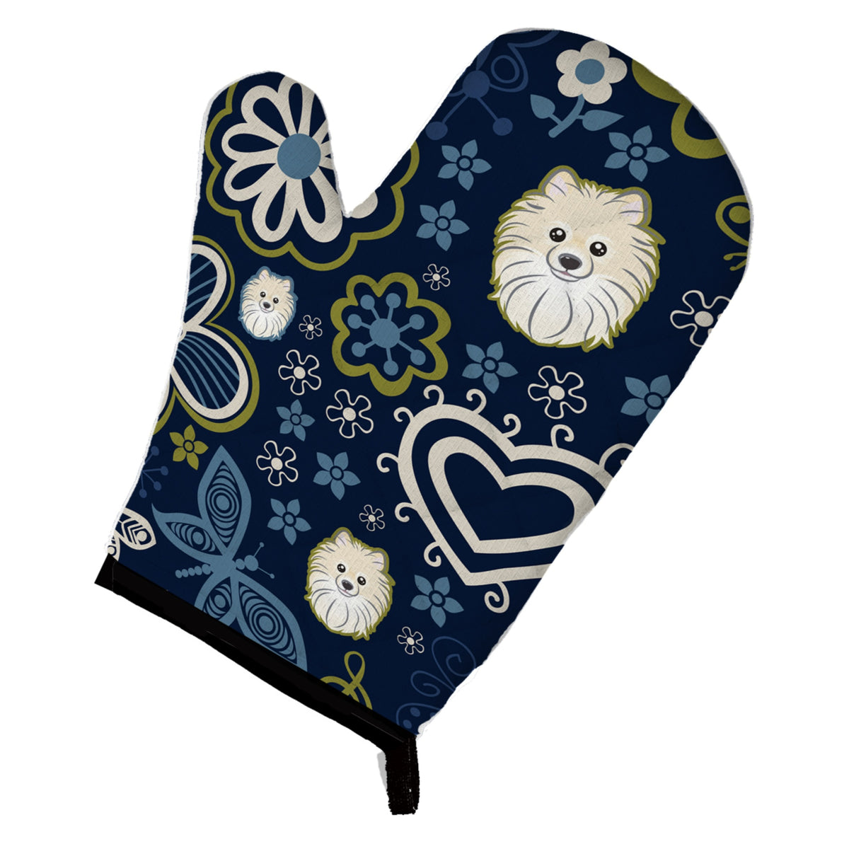 'Caroline'S Treasures Blue Flowers Pomeranian, Large, Multicolor Oven Mitt''